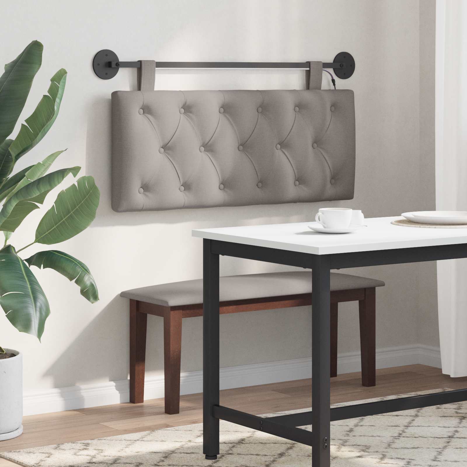Tête de lit suspendue Avec lumière LED Taupe Tissu - XIOS