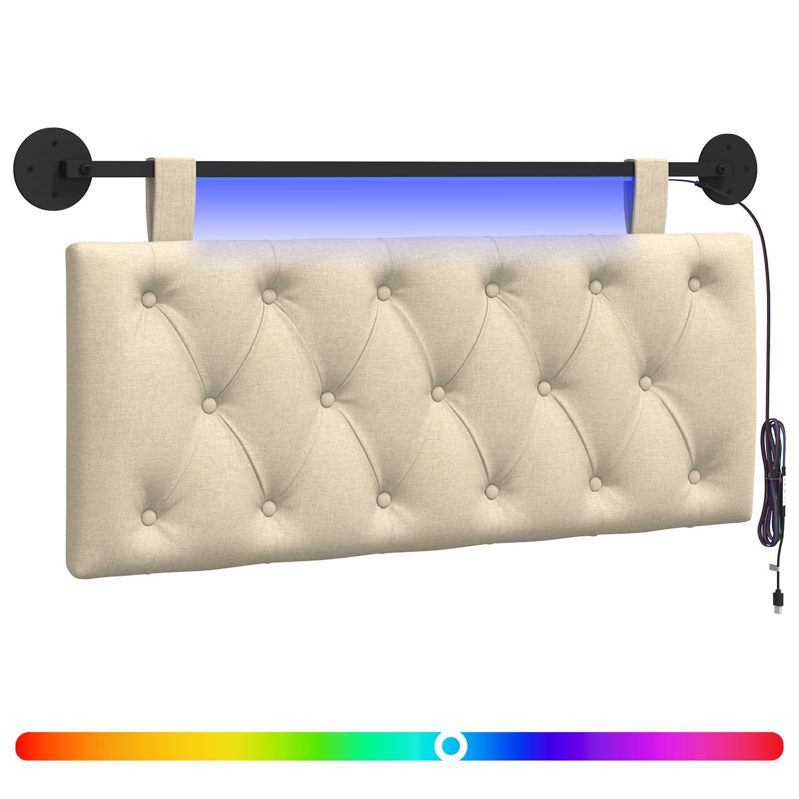 Tête de lit suspendue Avec lumière LED Crème Tissu - XIOS