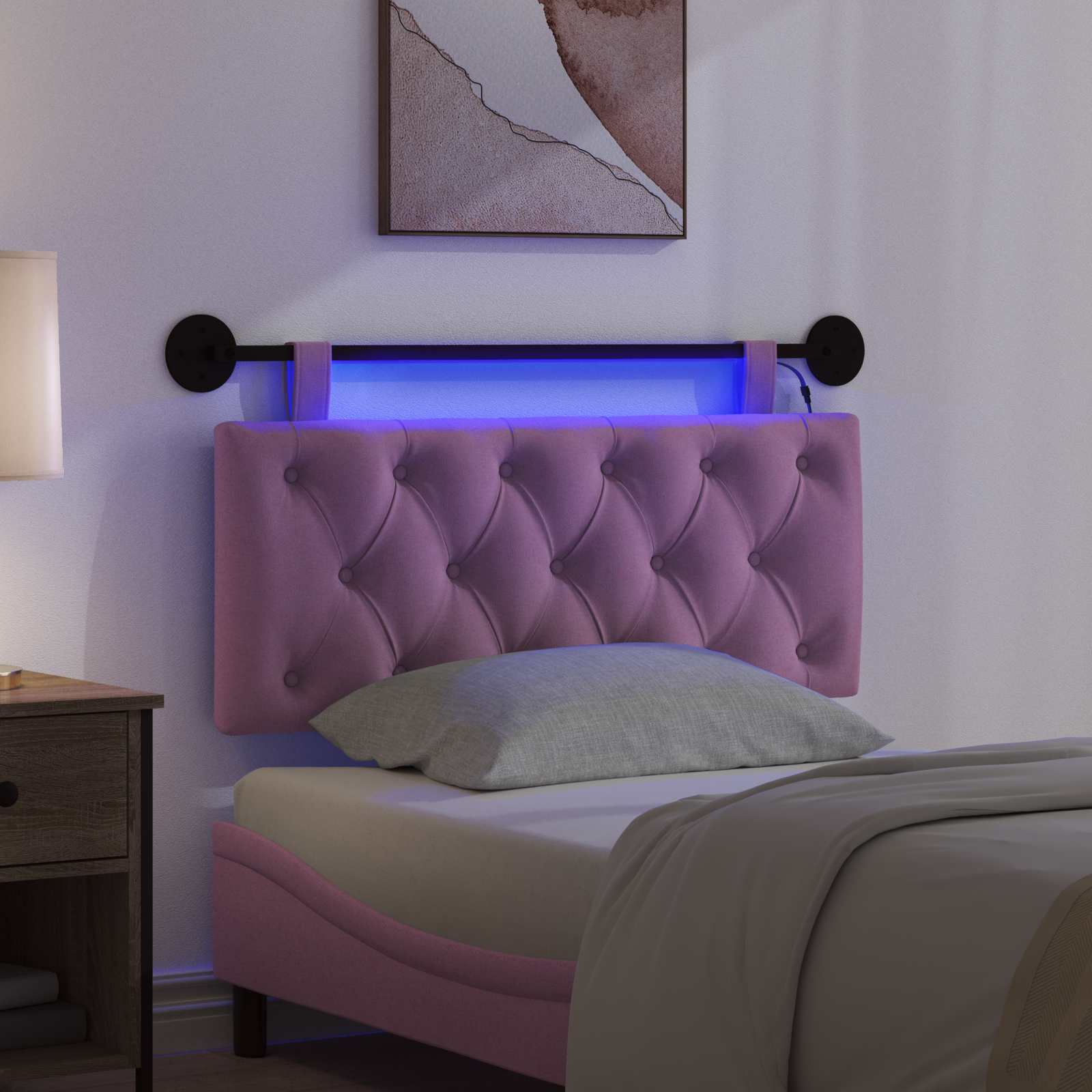Tête de lit suspendue Avec lumière LED Rose Tissu - XIOS