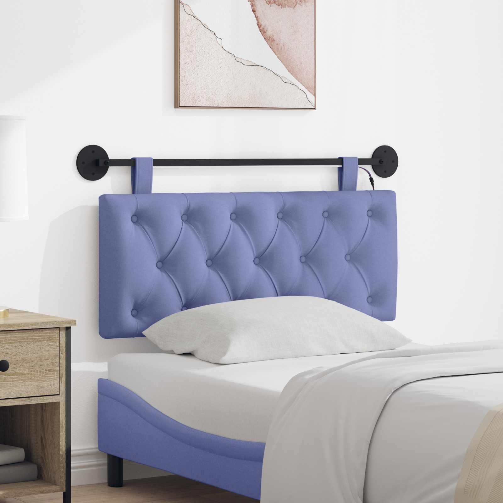 Tête de lit suspendue Avec lumière LED Bleu denim Tissu - XIOS