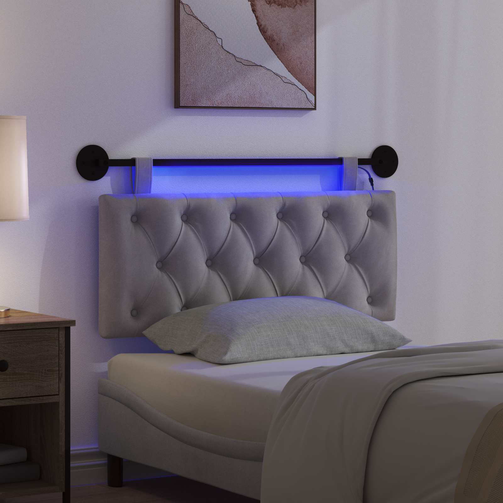 Tête de lit suspendue Avec lumière LED Gris clair Velours - XIOS