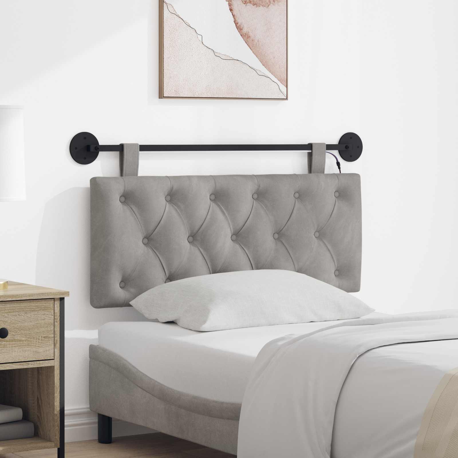 Tête de lit suspendue Avec lumière LED Gris clair Velours - XIOS