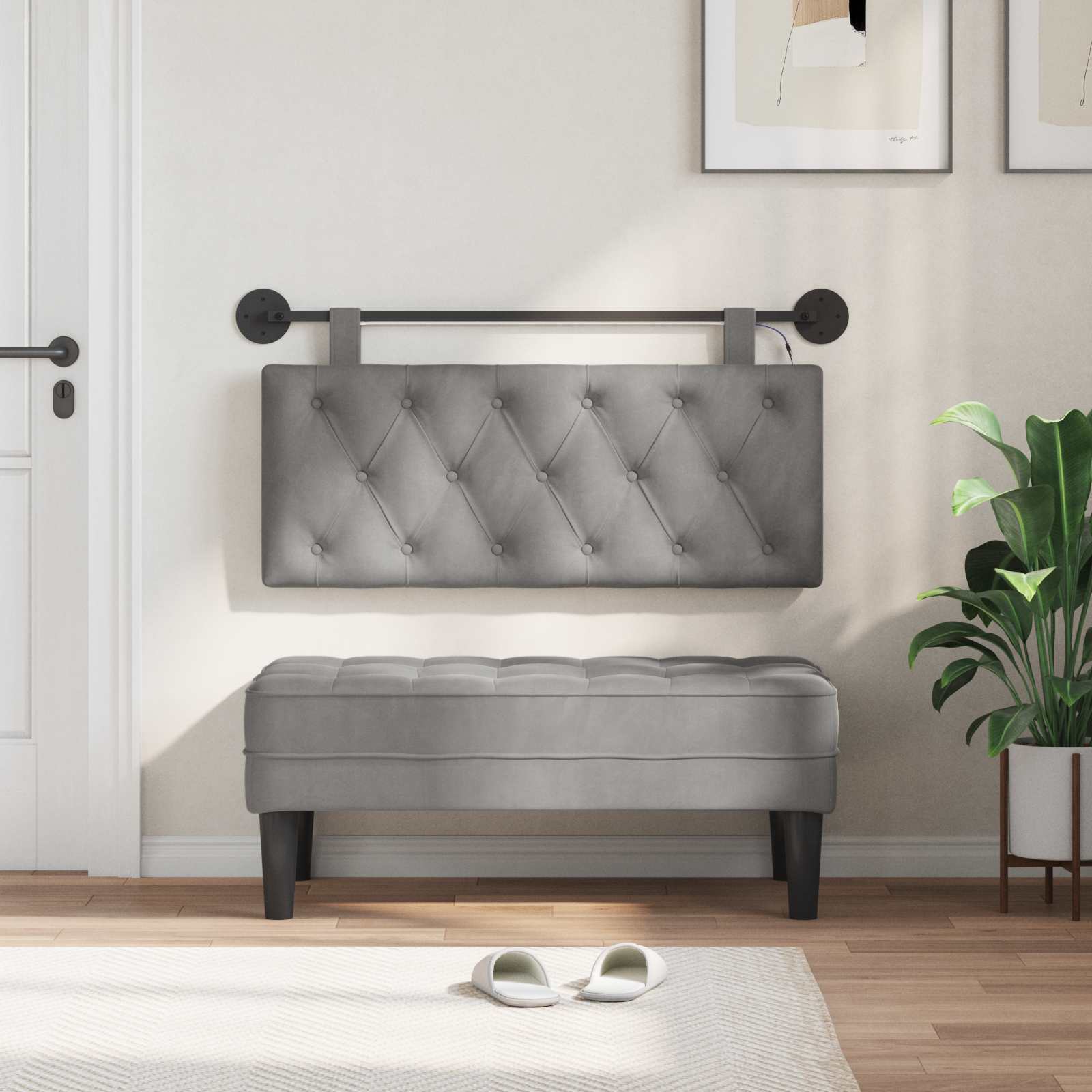 Tête de lit suspendue Avec lumière LED Gris clair Velours - XIOS