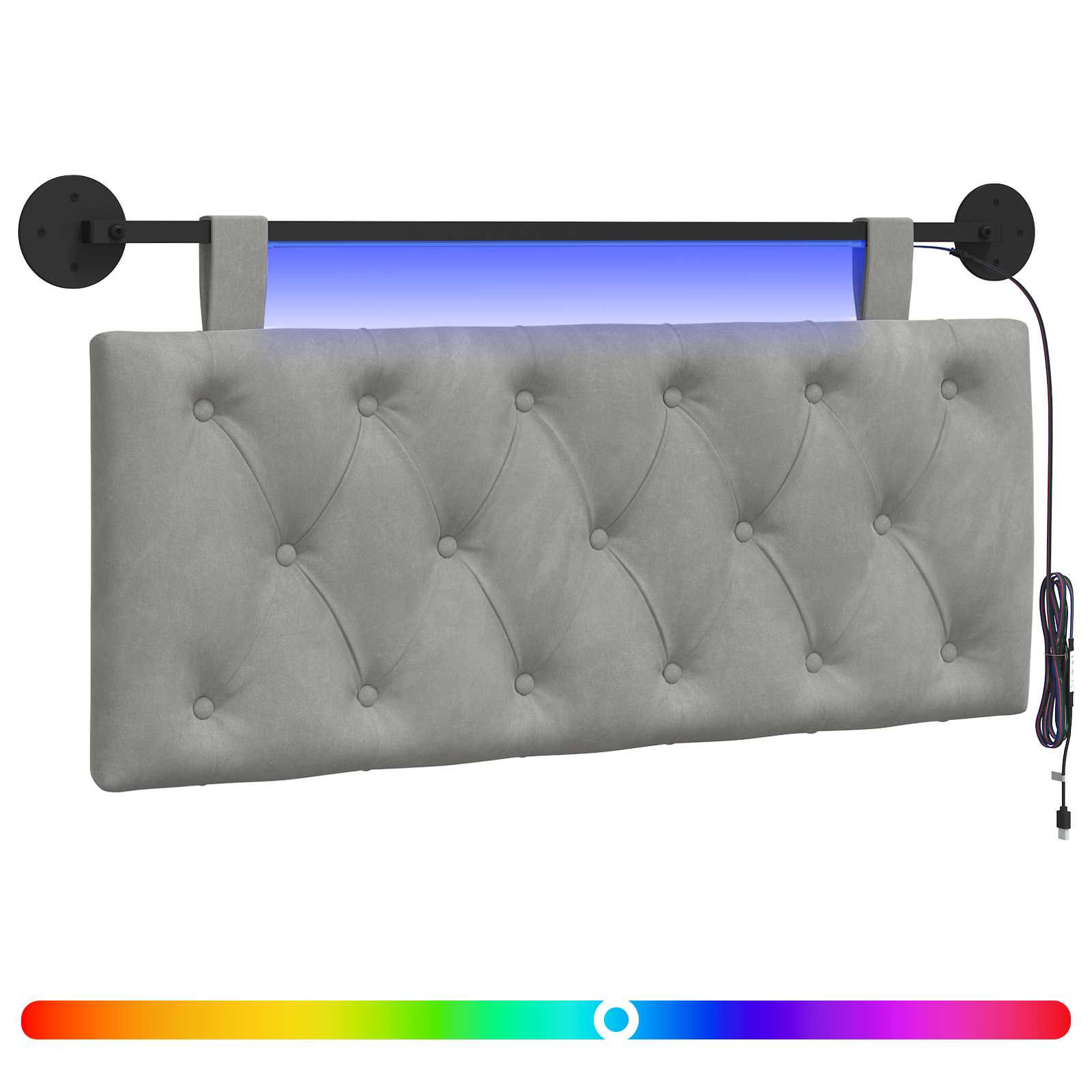 Tête de lit suspendue Avec lumière LED Gris clair Velours - XIOS