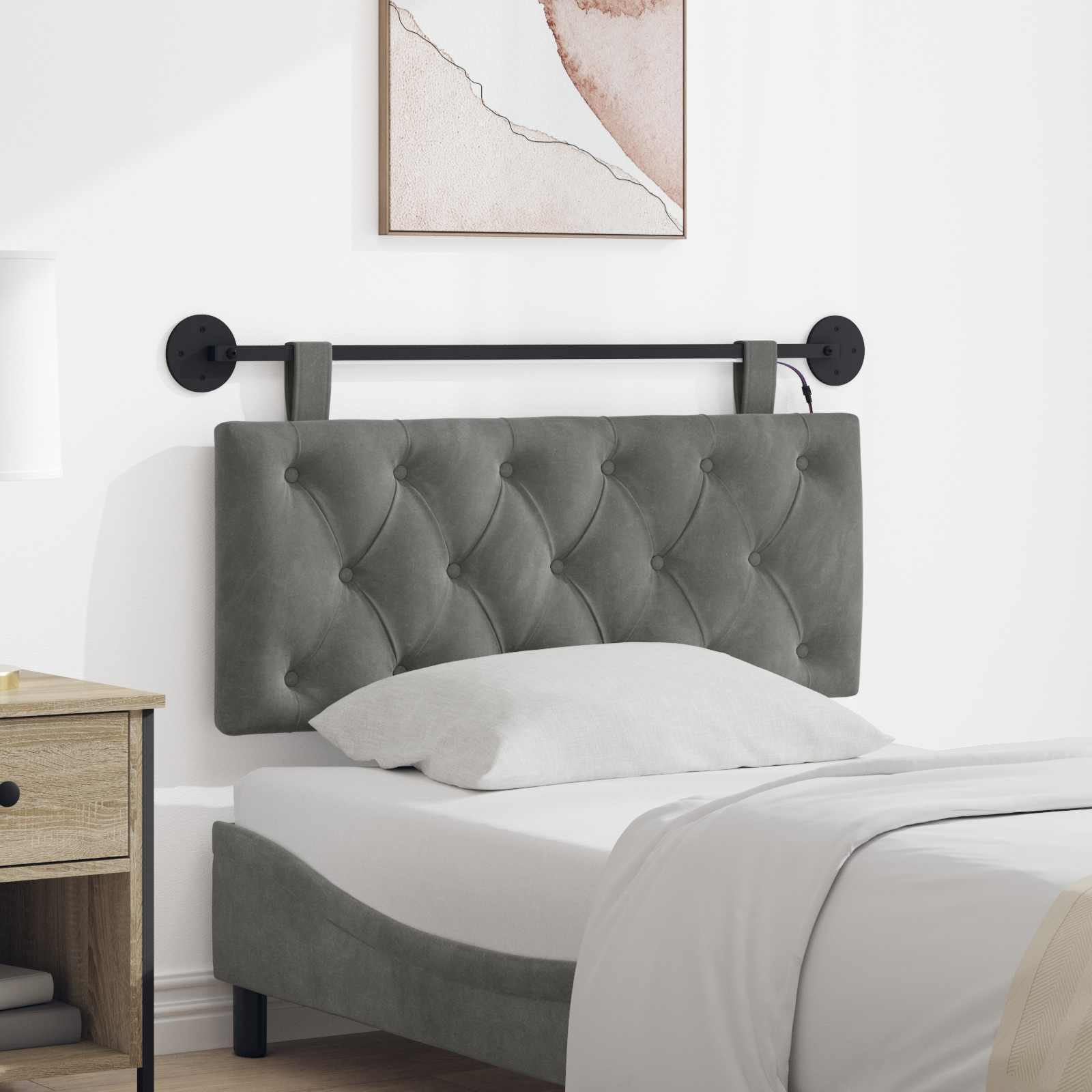 Tête de lit suspendue Avec lumière LED Gris foncé Velours - XIOS