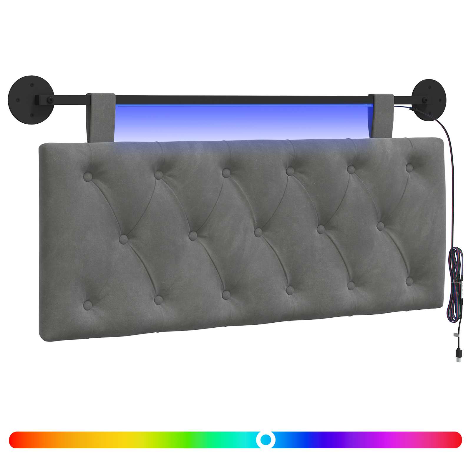 Tête de lit suspendue Avec lumière LED Gris foncé Velours - XIOS
