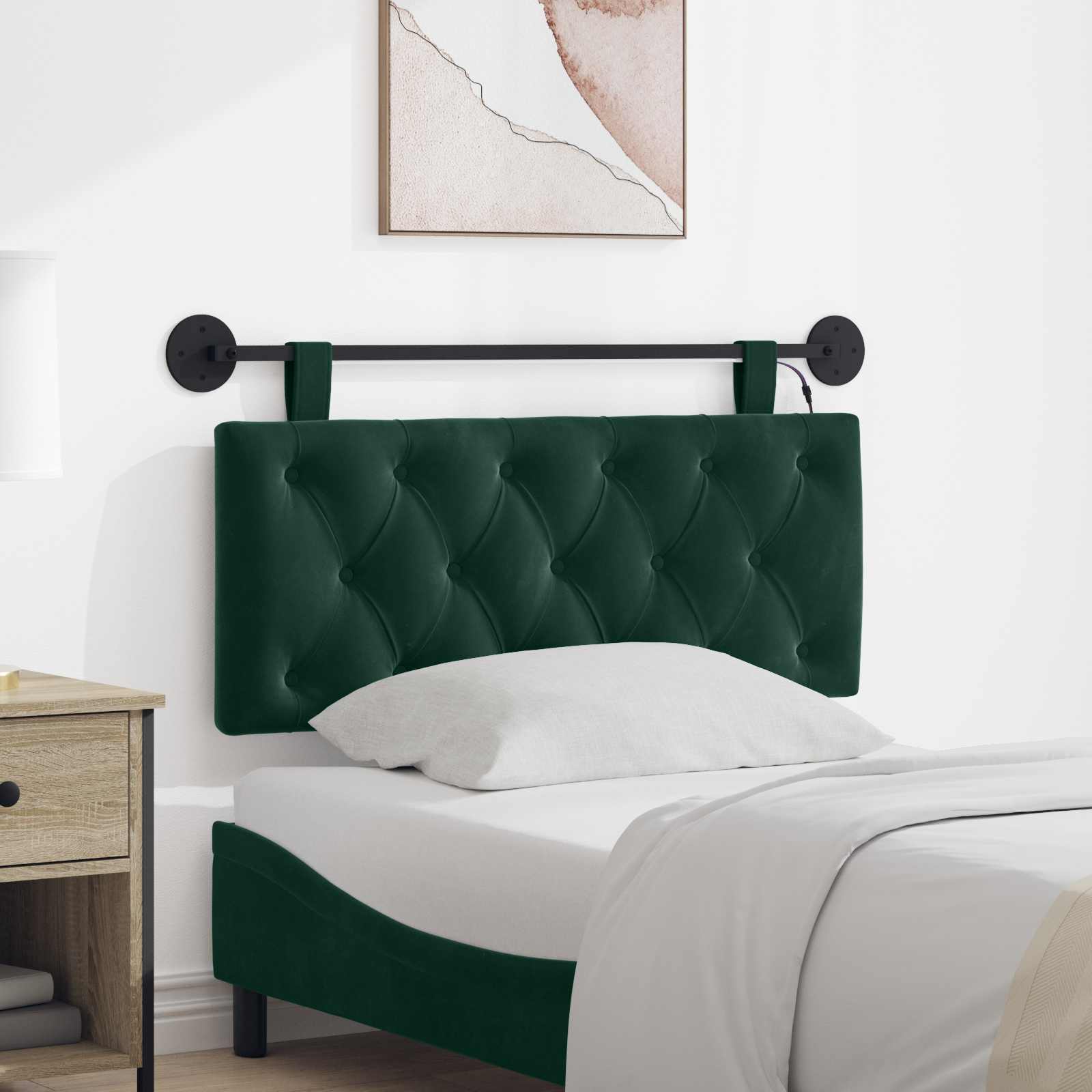 Tête de lit suspendue Avec lumière LED Vert foncé Velours - XIOS
