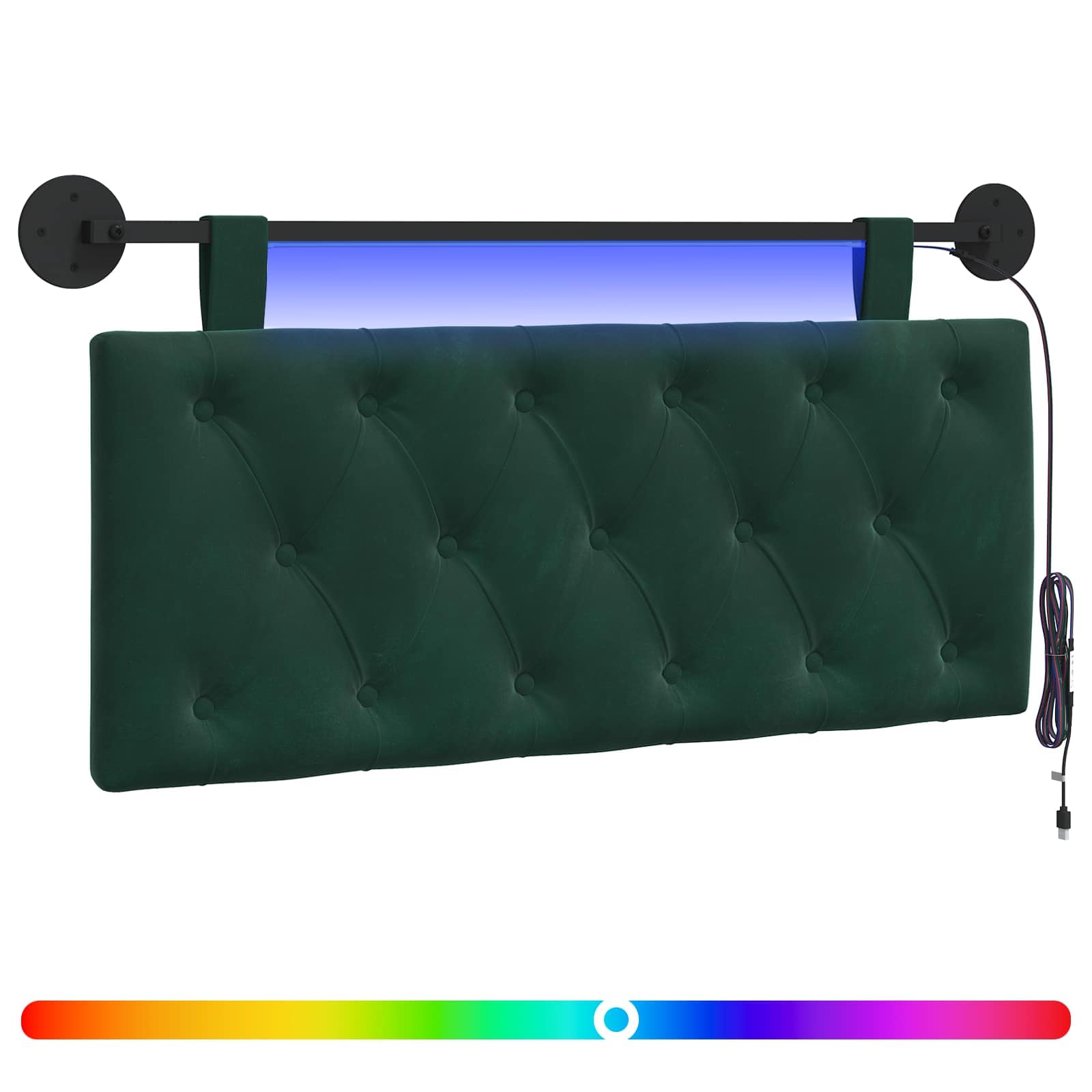 Tête de lit suspendue Avec lumière LED Vert foncé Velours - XIOS