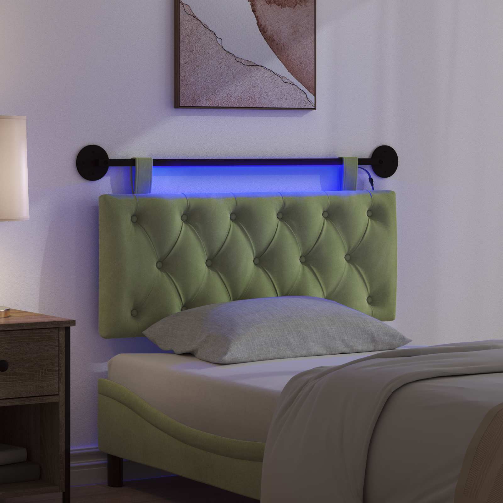 Tête de lit suspendue Avec lumière LED Vert clair Velours - XIOS