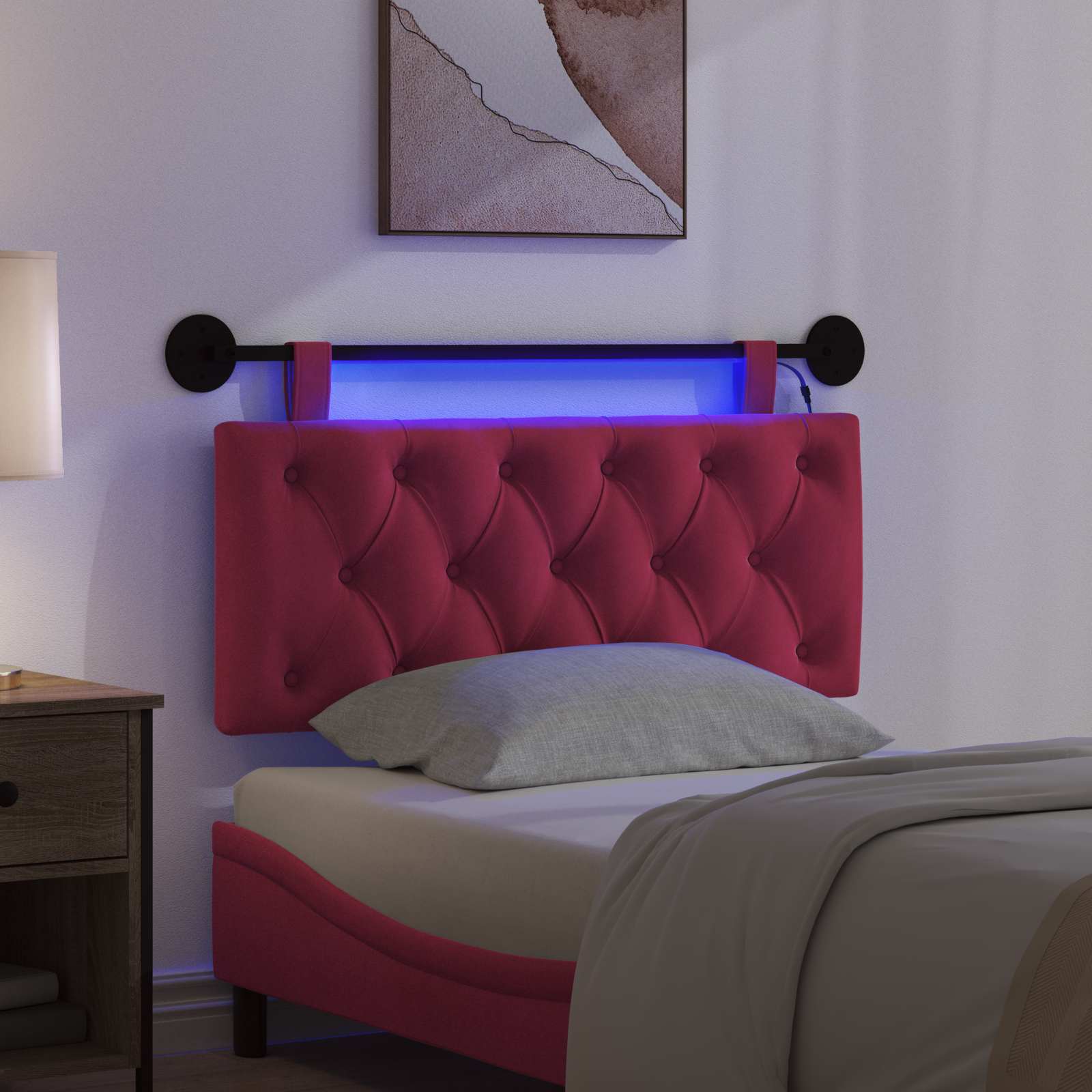 Tête de lit suspendue Avec lumière LED Bordeaux Velours - XIOS
