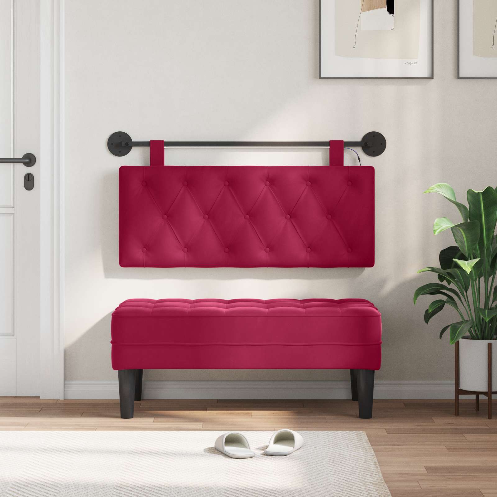 Tête de lit suspendue Avec lumière LED Bordeaux Velours - XIOS