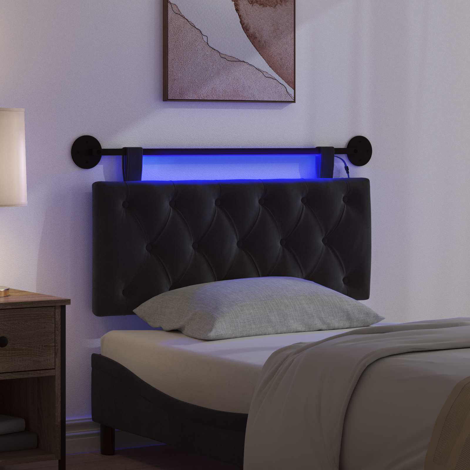 Tête de lit suspendue Avec lumière LED Noir Velours - XIOS