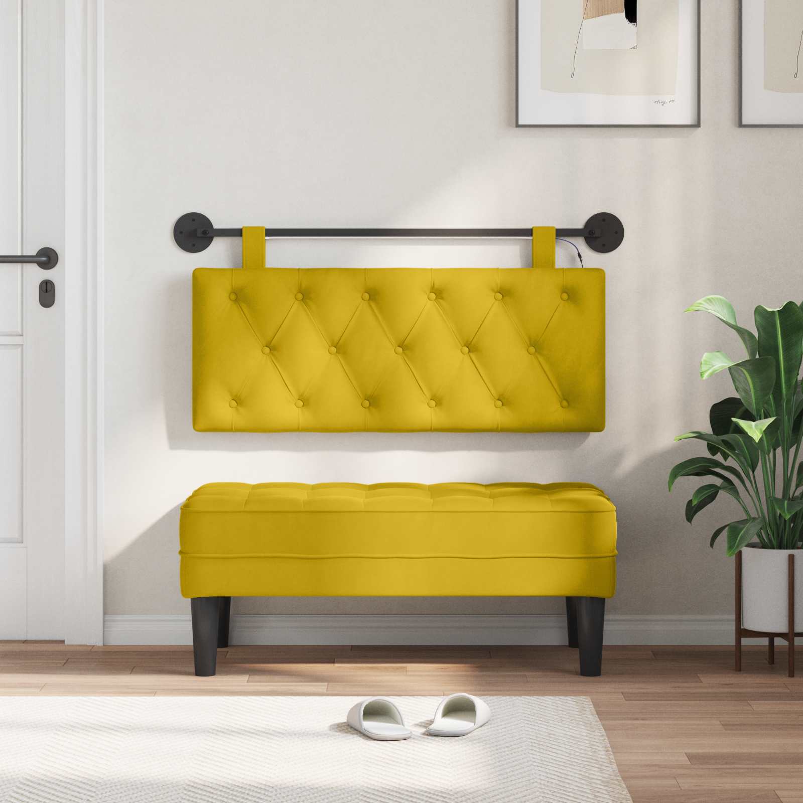 Tête de lit suspendue Avec lumière LED Jaune Velours - XIOS