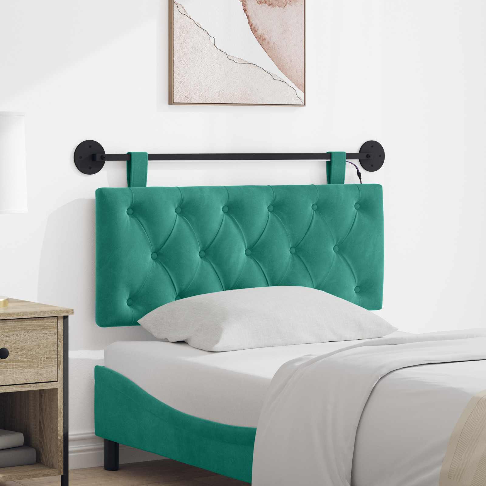 Tête de lit suspendue Avec lumière LED Turquoise Velours - XIOS