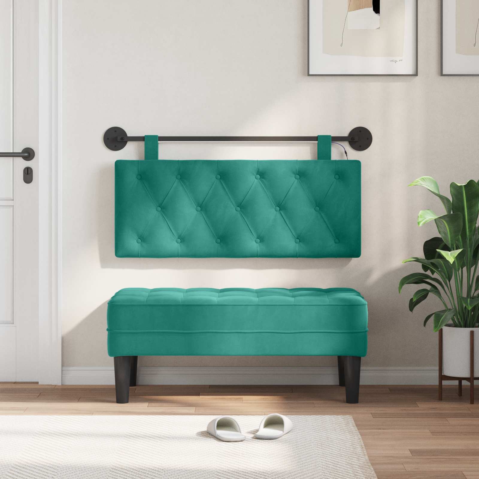 Tête de lit suspendue Avec lumière LED Turquoise Velours - XIOS