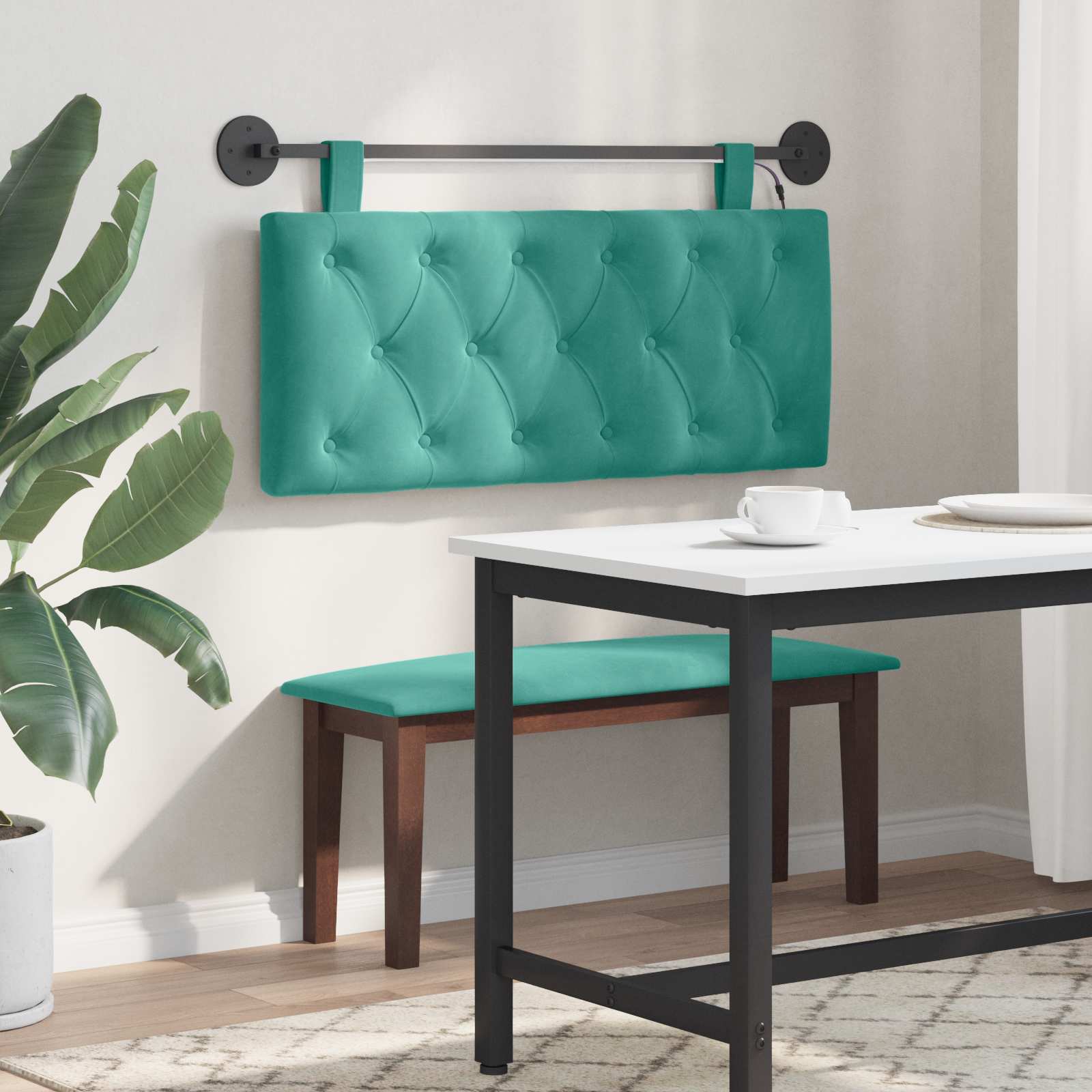 Tête de lit suspendue Avec lumière LED Turquoise Velours - XIOS