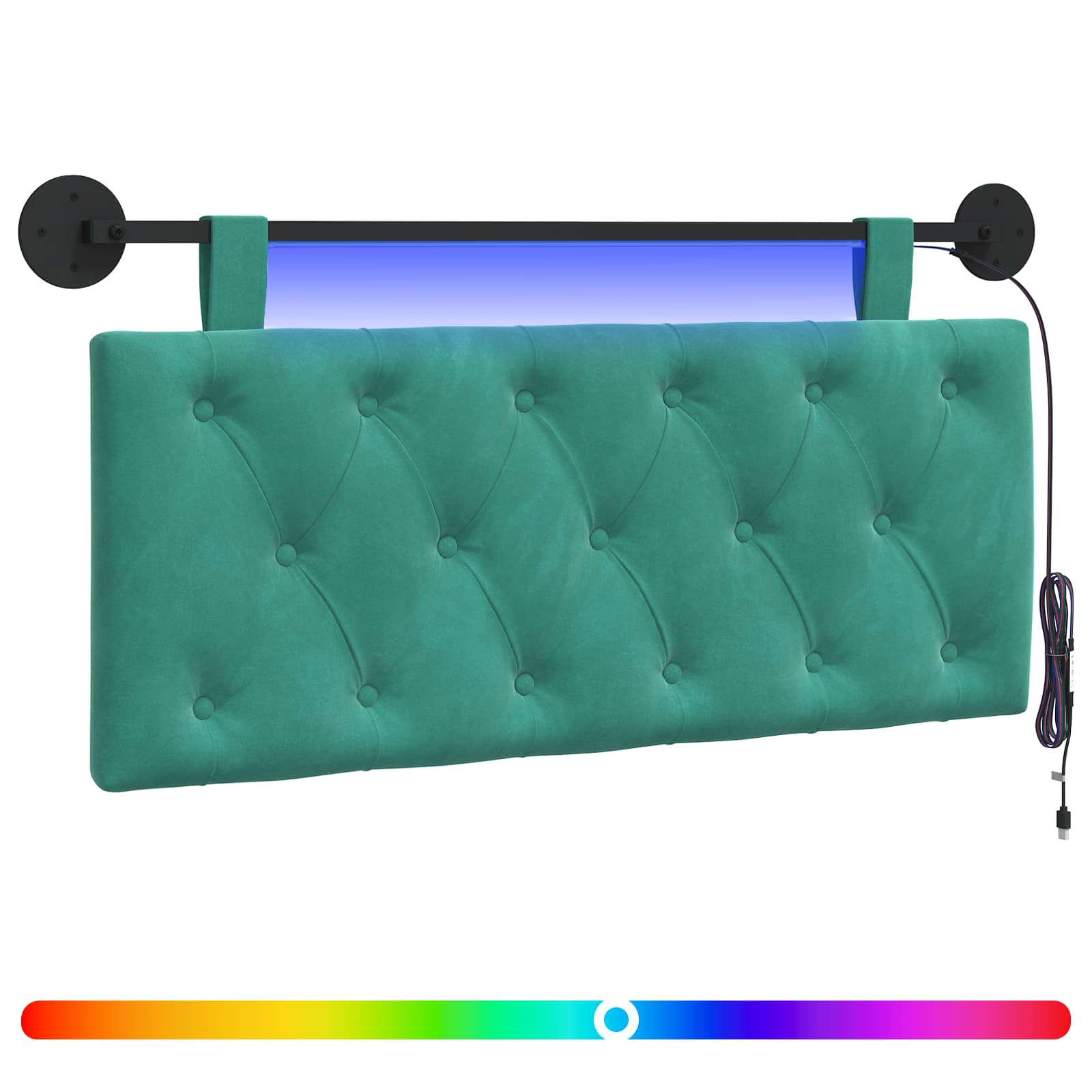 Tête de lit suspendue Avec lumière LED Turquoise Velours - XIOS