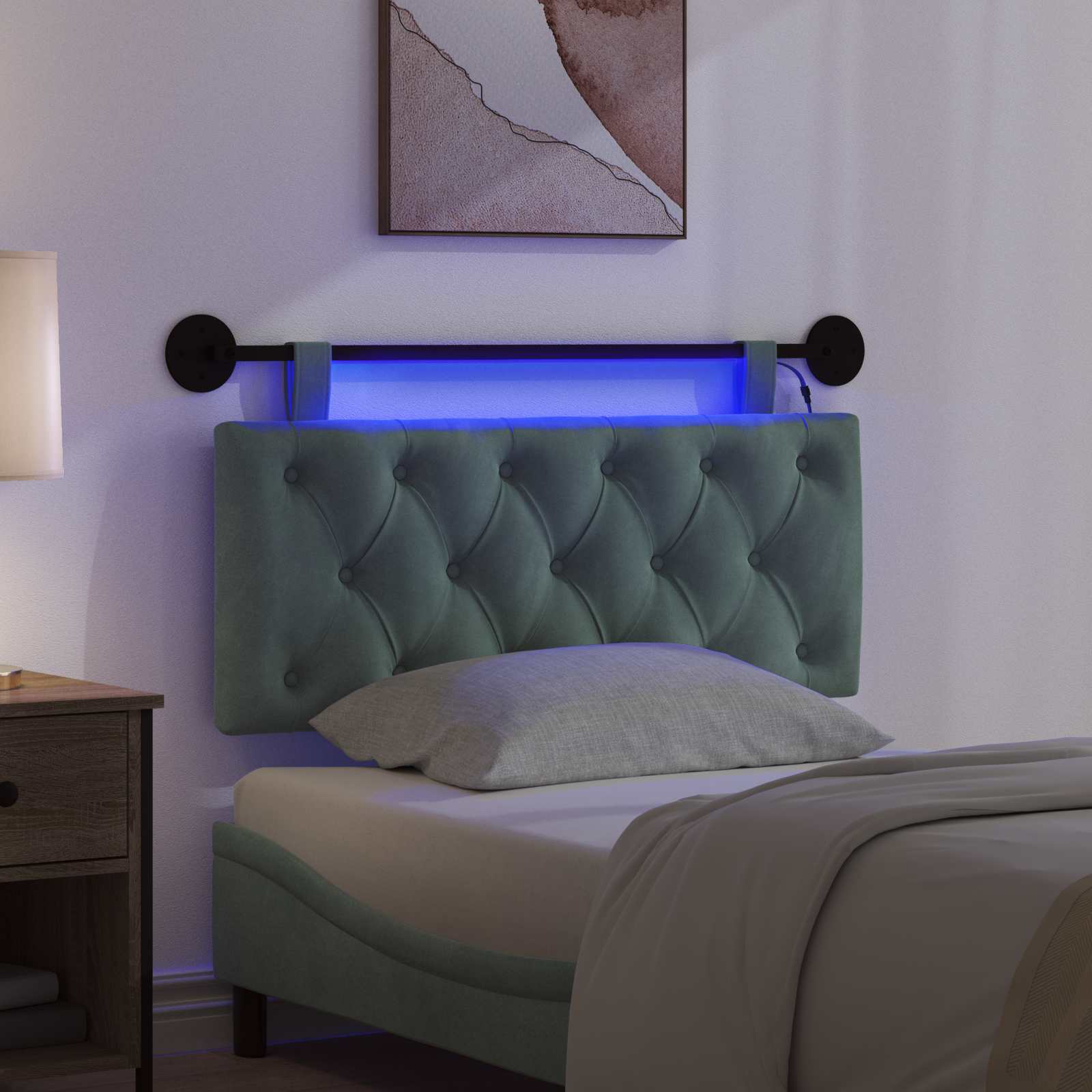 Tête de lit suspendue Avec lumière LED Vert Mer Velours - XIOS