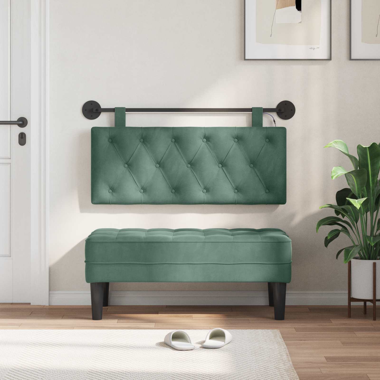 Tête de lit suspendue Avec lumière LED Vert Mer Velours - XIOS