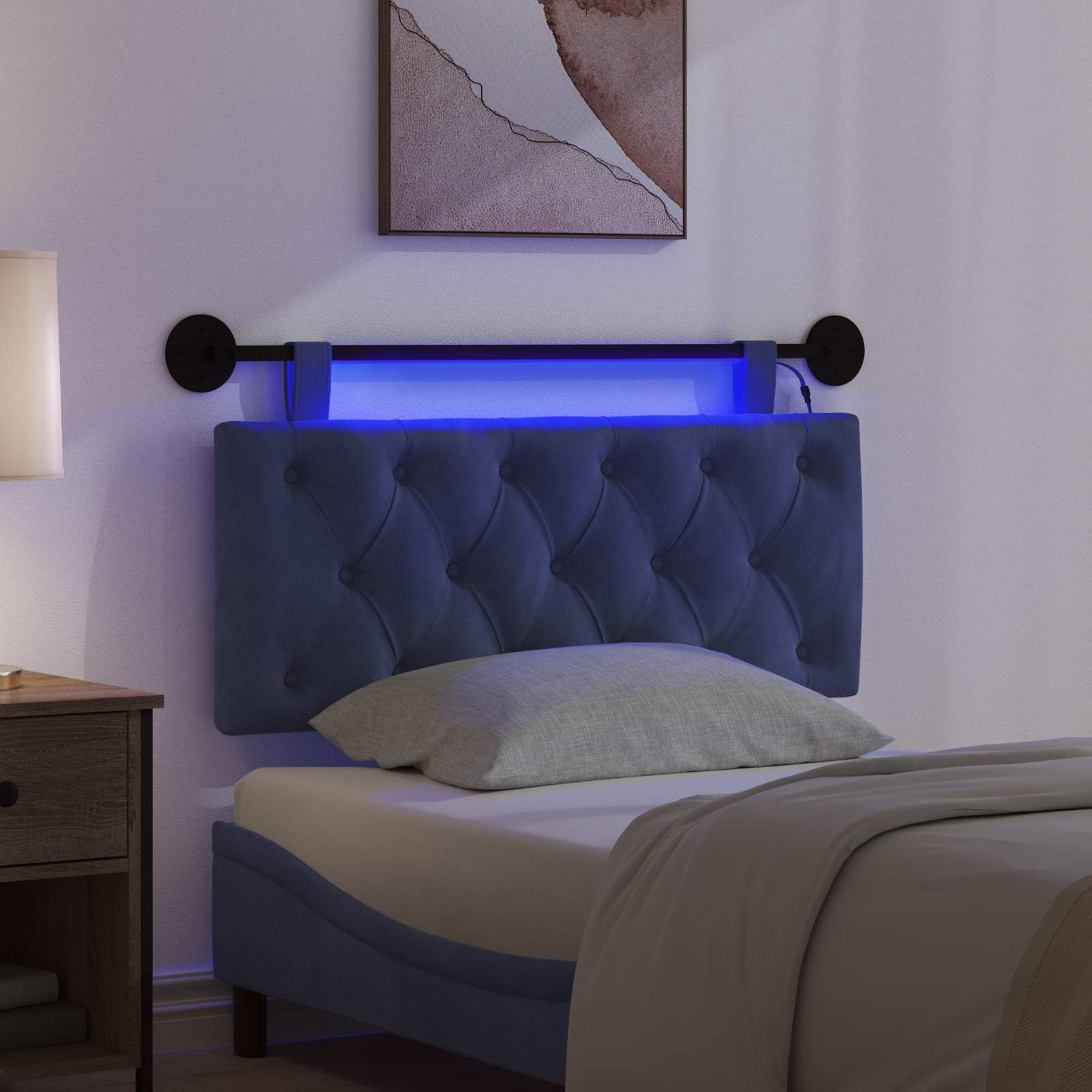 Tête de lit suspendue Avec lumière LED Bleu police Velours - XIOS