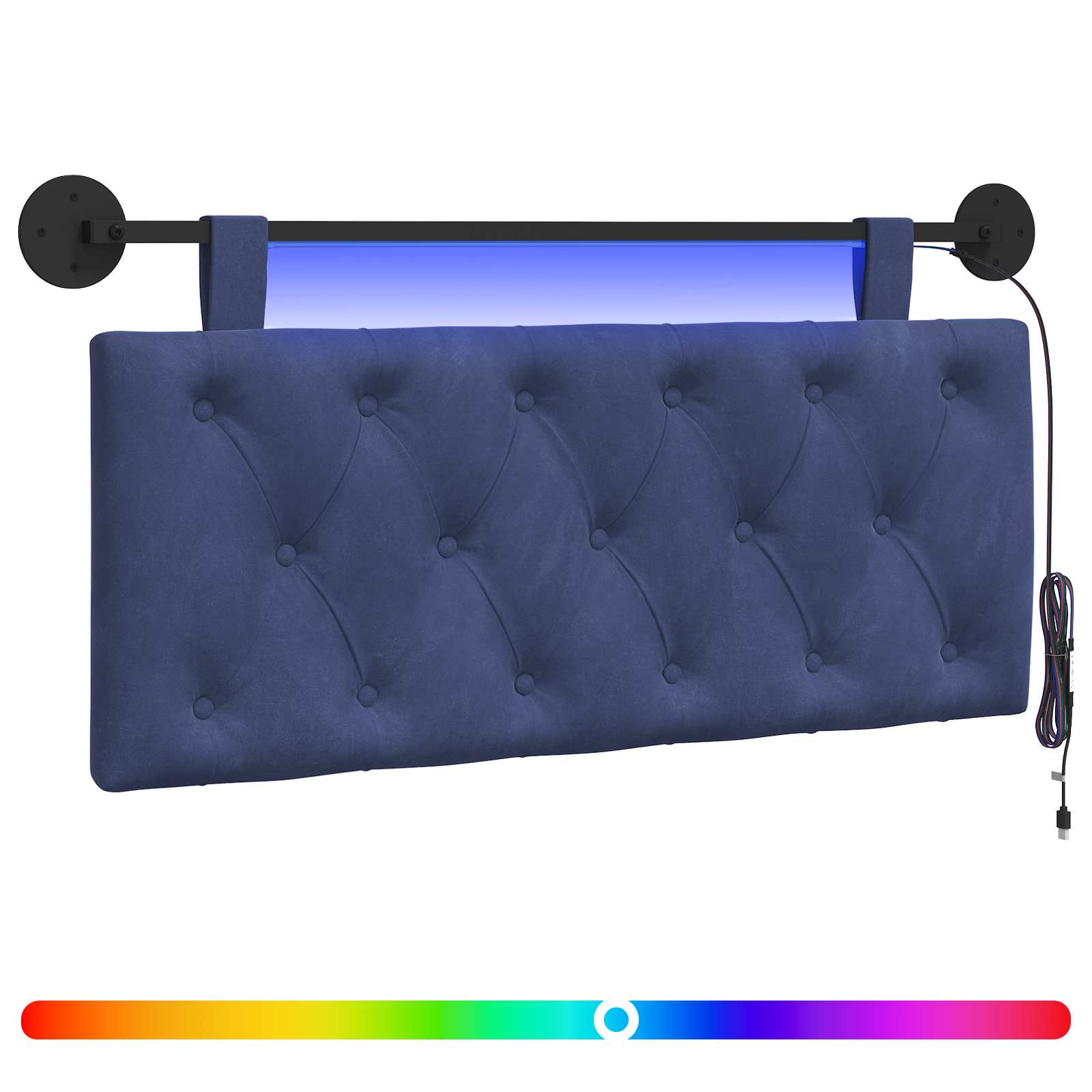 Tête de lit suspendue Avec lumière LED Bleu police Velours - XIOS