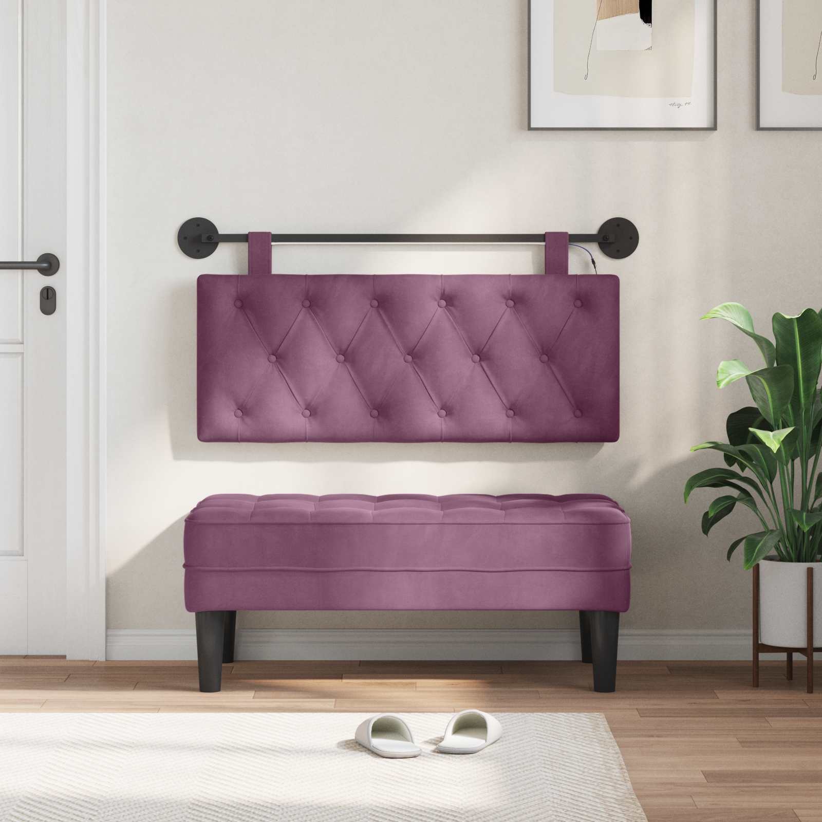 Tête de lit suspendue Avec lumière LED Pourpre Velours - XIOS