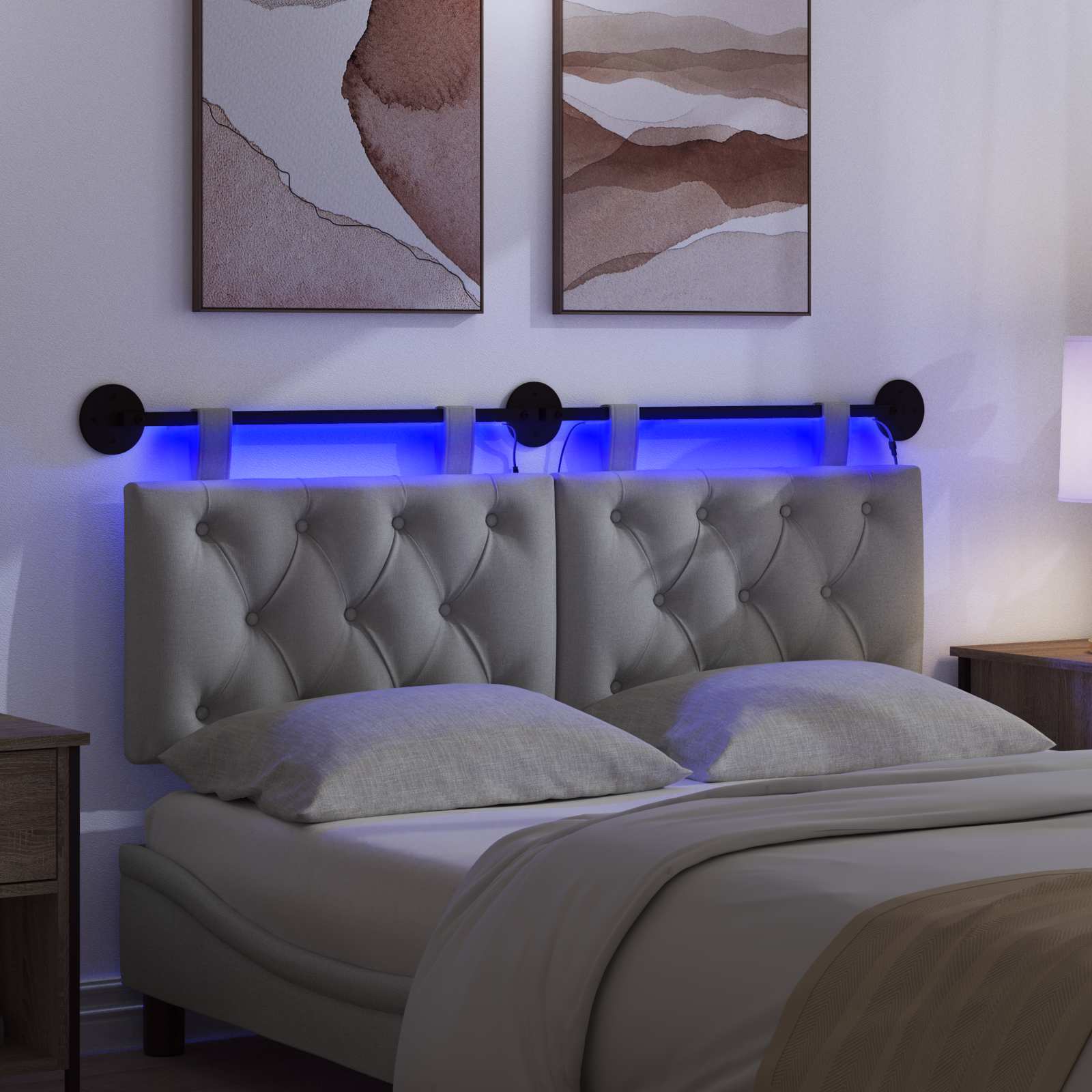Tête de lit suspendue Avec lumière LED Gris clair Tissu - XIOS