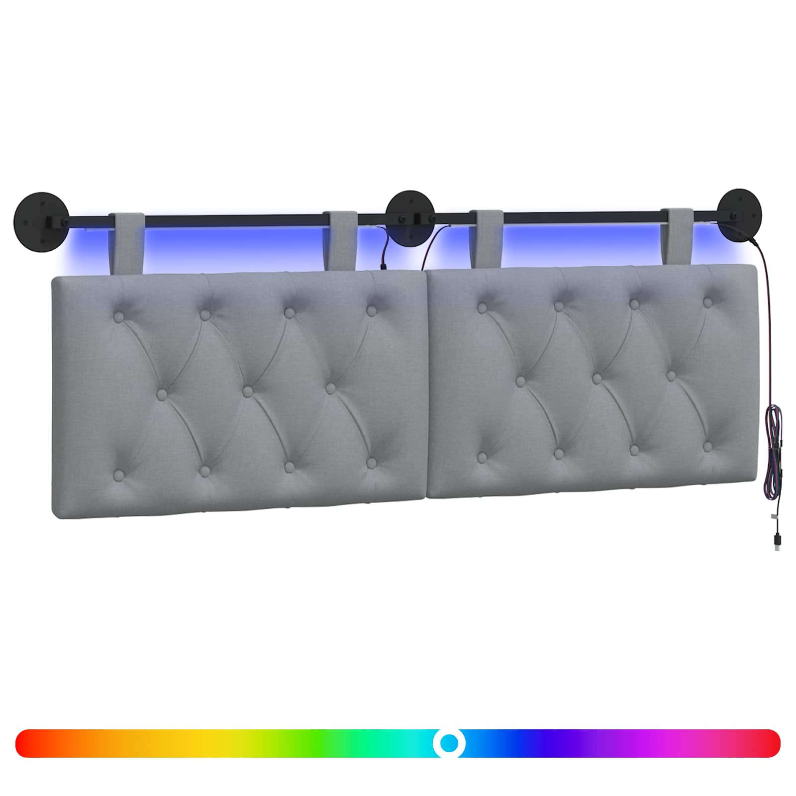 Tête de lit suspendue Avec lumière LED Gris clair Tissu - XIOS