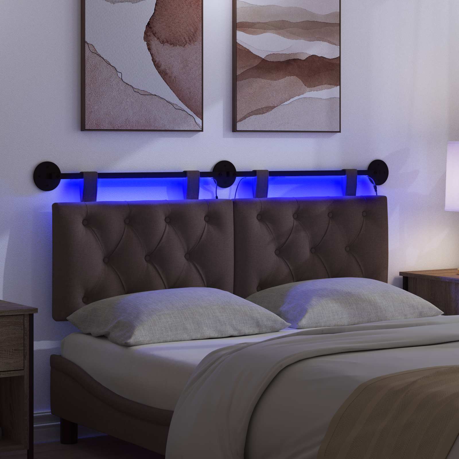 Tête de lit suspendue Avec lumière LED Marron foncé Tissu - XIOS