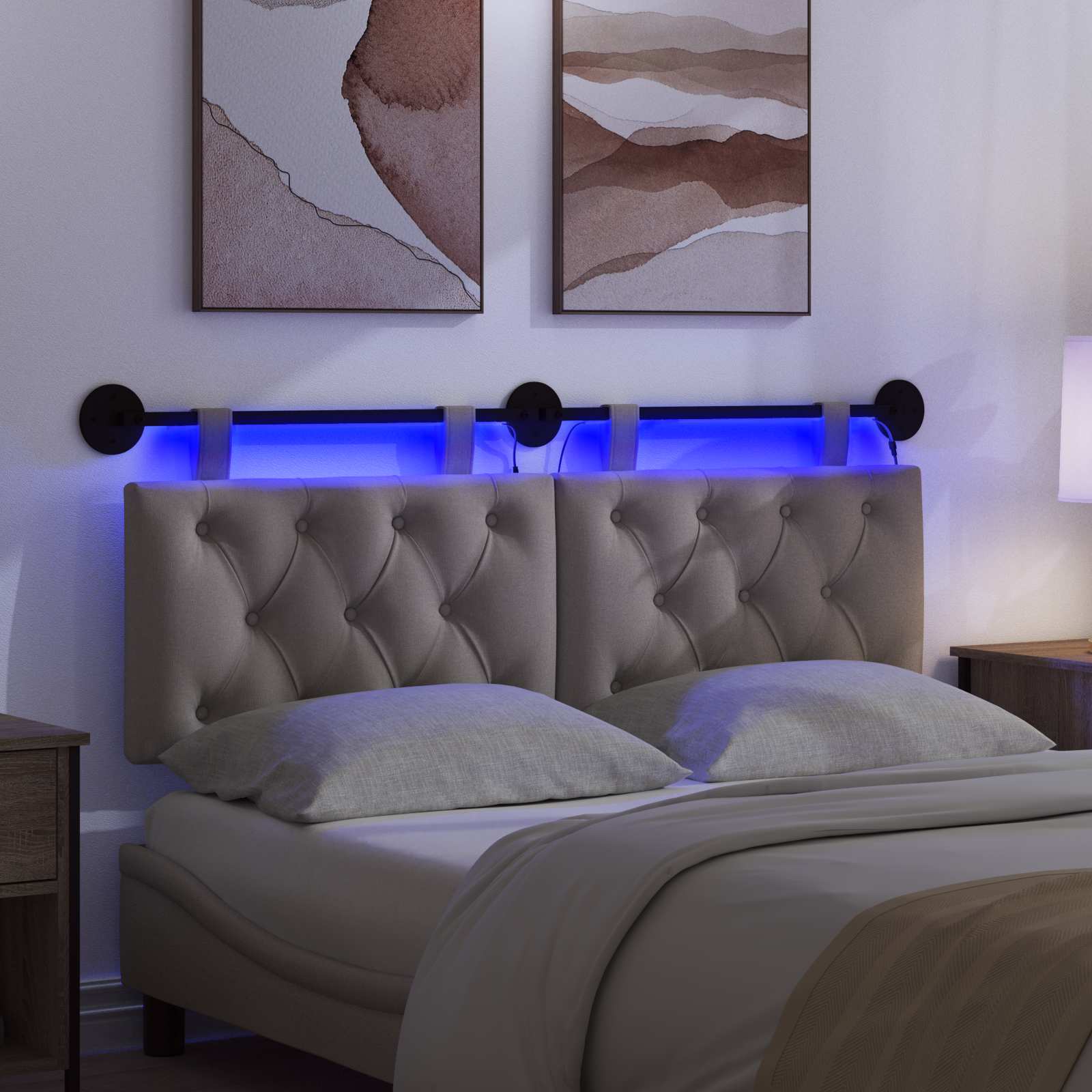 Tête de lit suspendue Avec lumière LED Taupe Tissu - XIOS