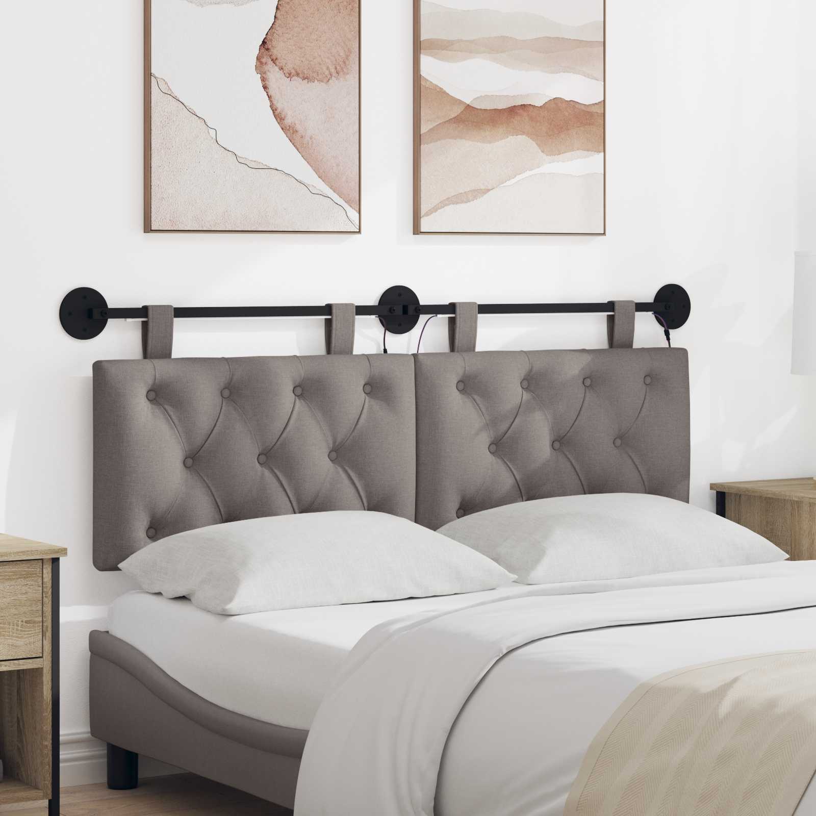 Tête de lit suspendue Avec lumière LED Taupe Tissu - XIOS
