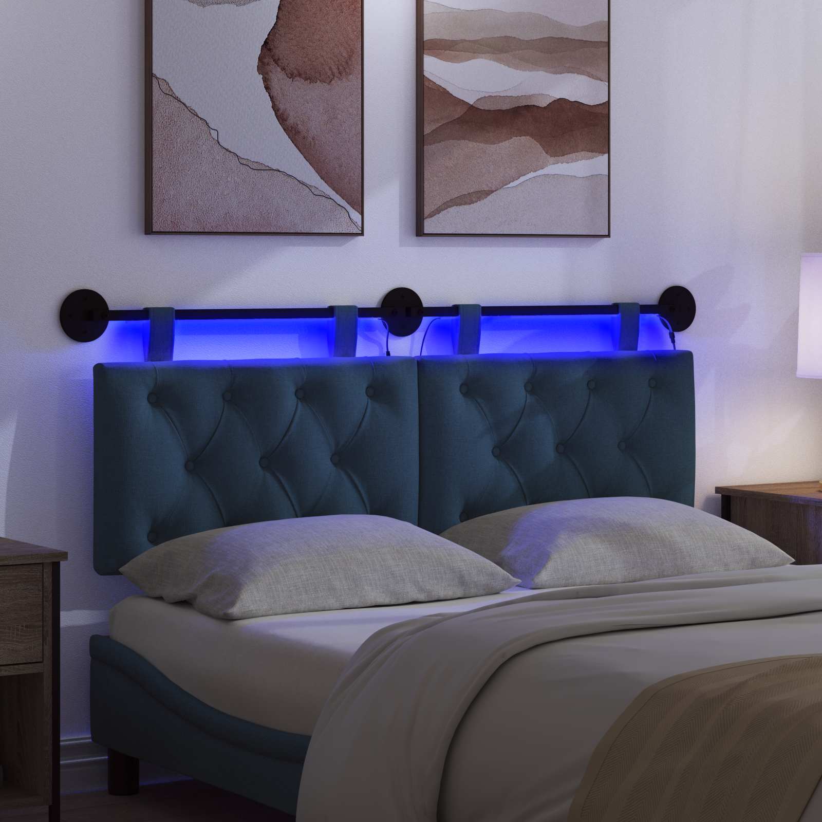 Tête de lit suspendue Avec lumière LED Bleu Tissu - XIOS