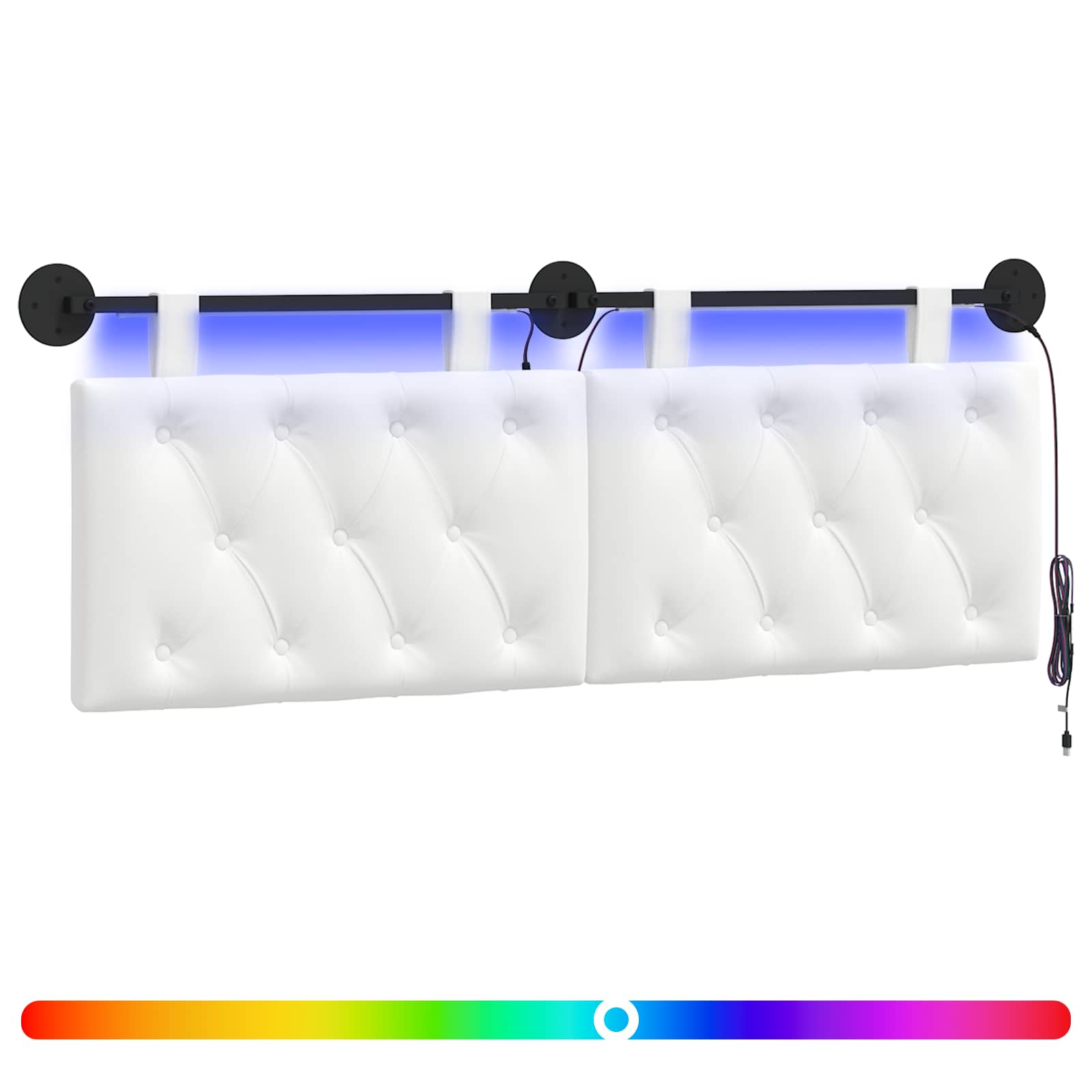 Tête de lit suspendue Avec lumière LED Blanc Tissu - XIOS