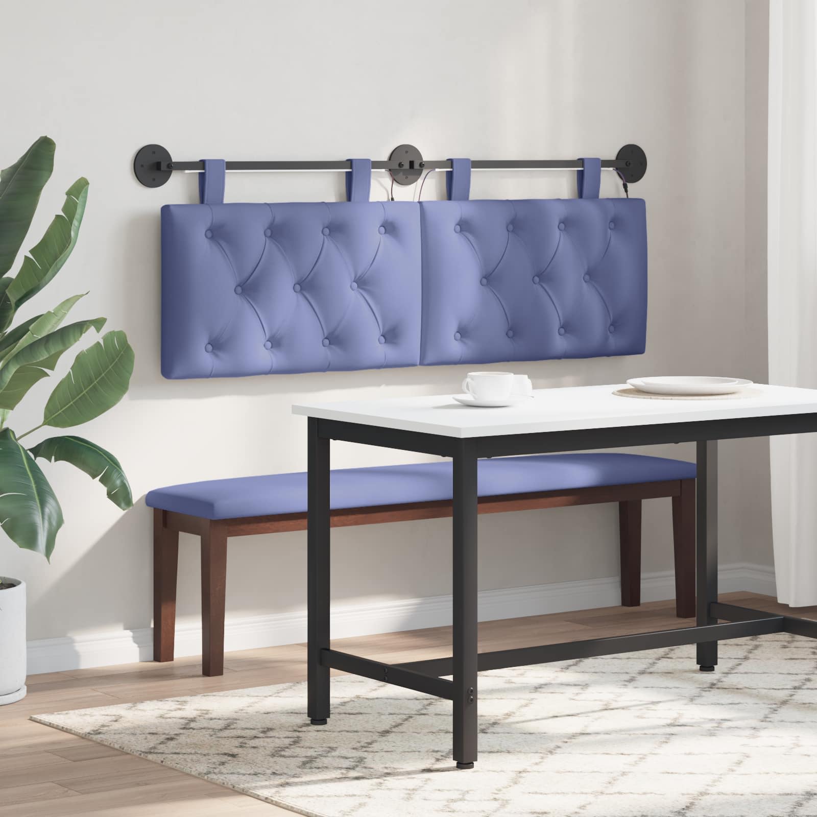 Tête de lit suspendue Avec lumière LED Bleu denim Tissu - XIOS