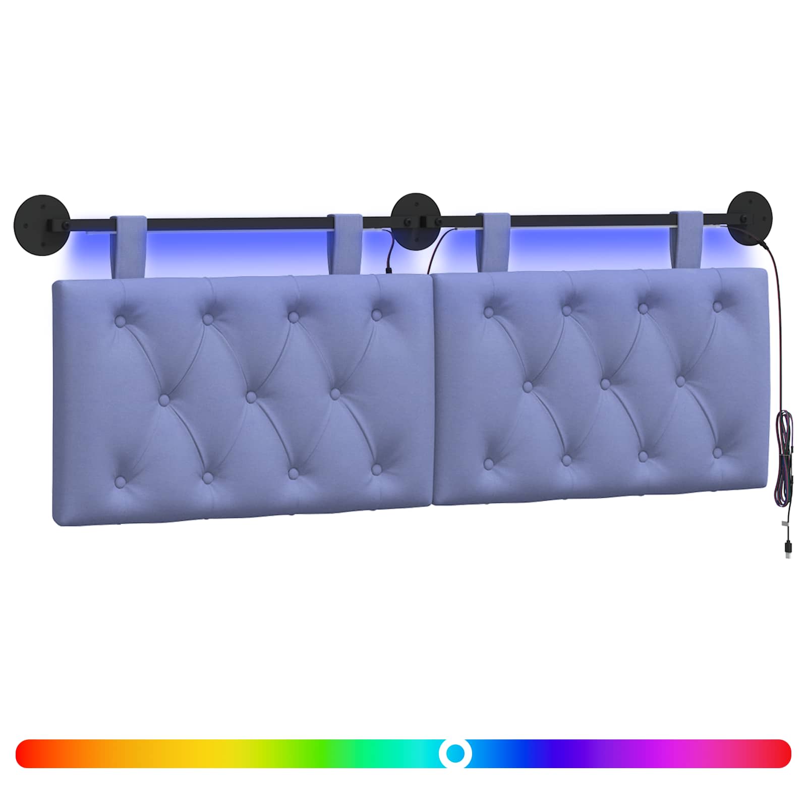 Tête de lit suspendue Avec lumière LED Bleu denim Tissu - XIOS