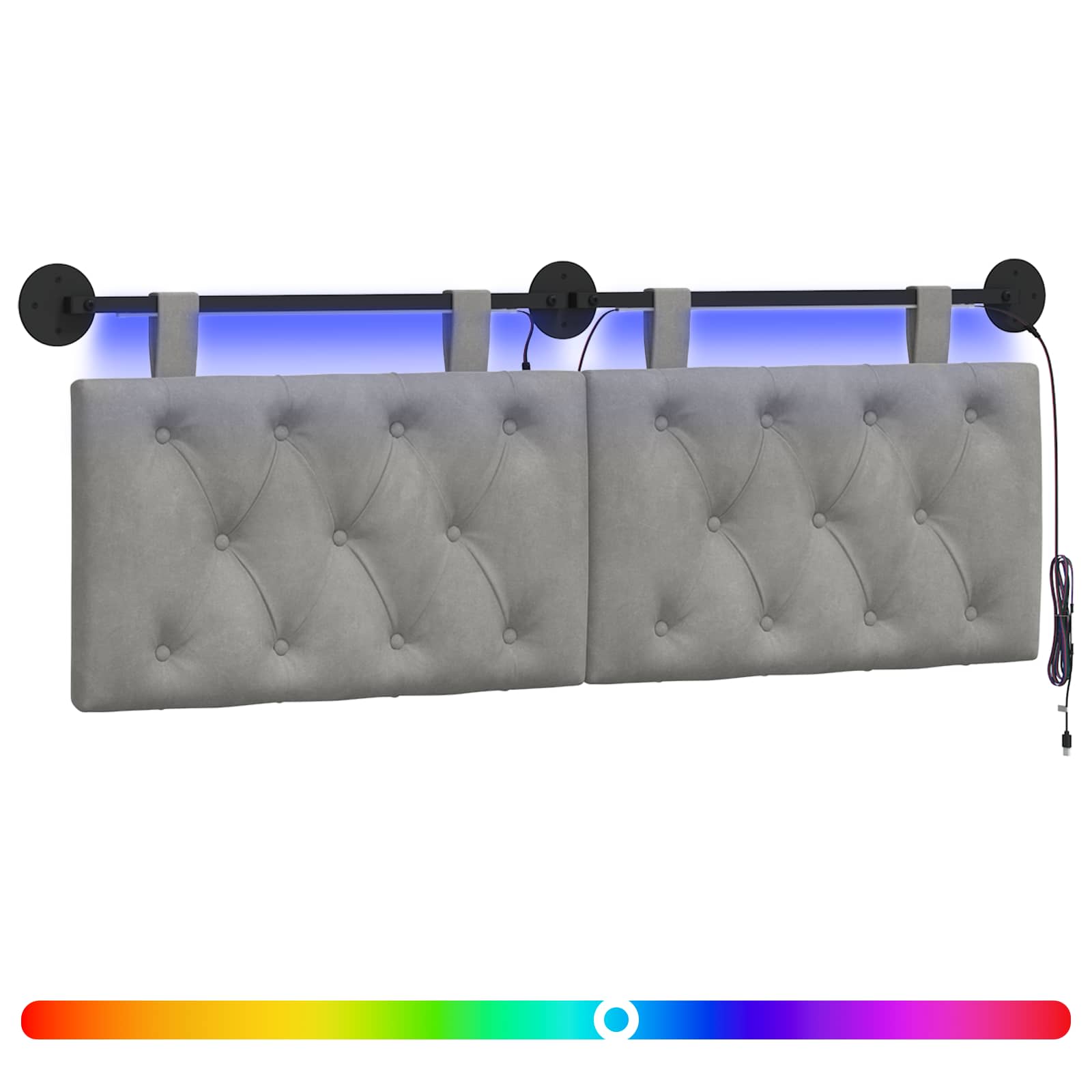 Tête de lit suspendue Avec lumière LED Gris clair Velours - XIOS
