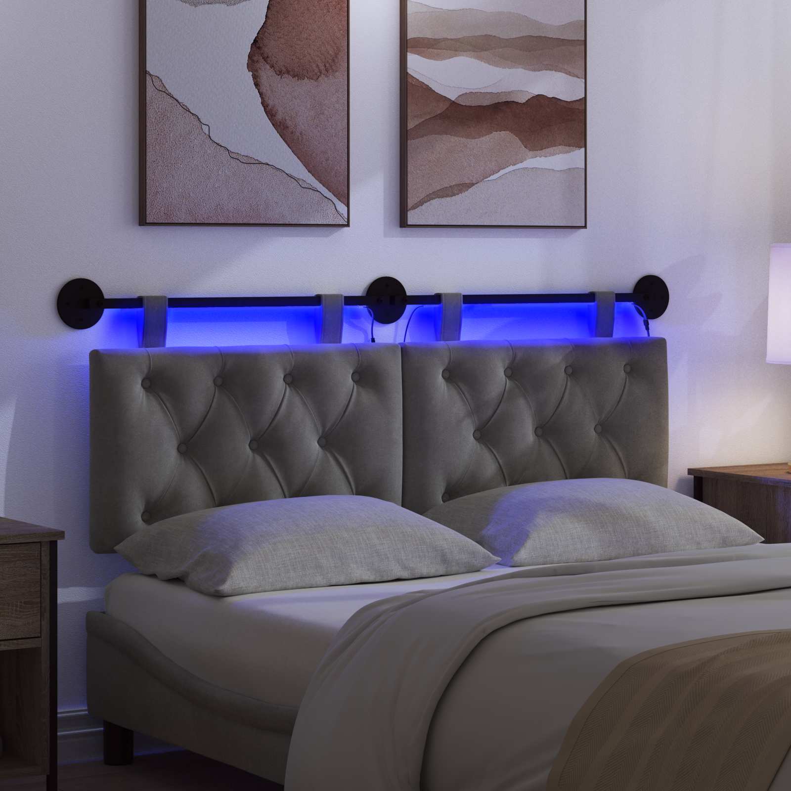 Tête de lit suspendue Avec lumière LED Gris foncé Velours - XIOS