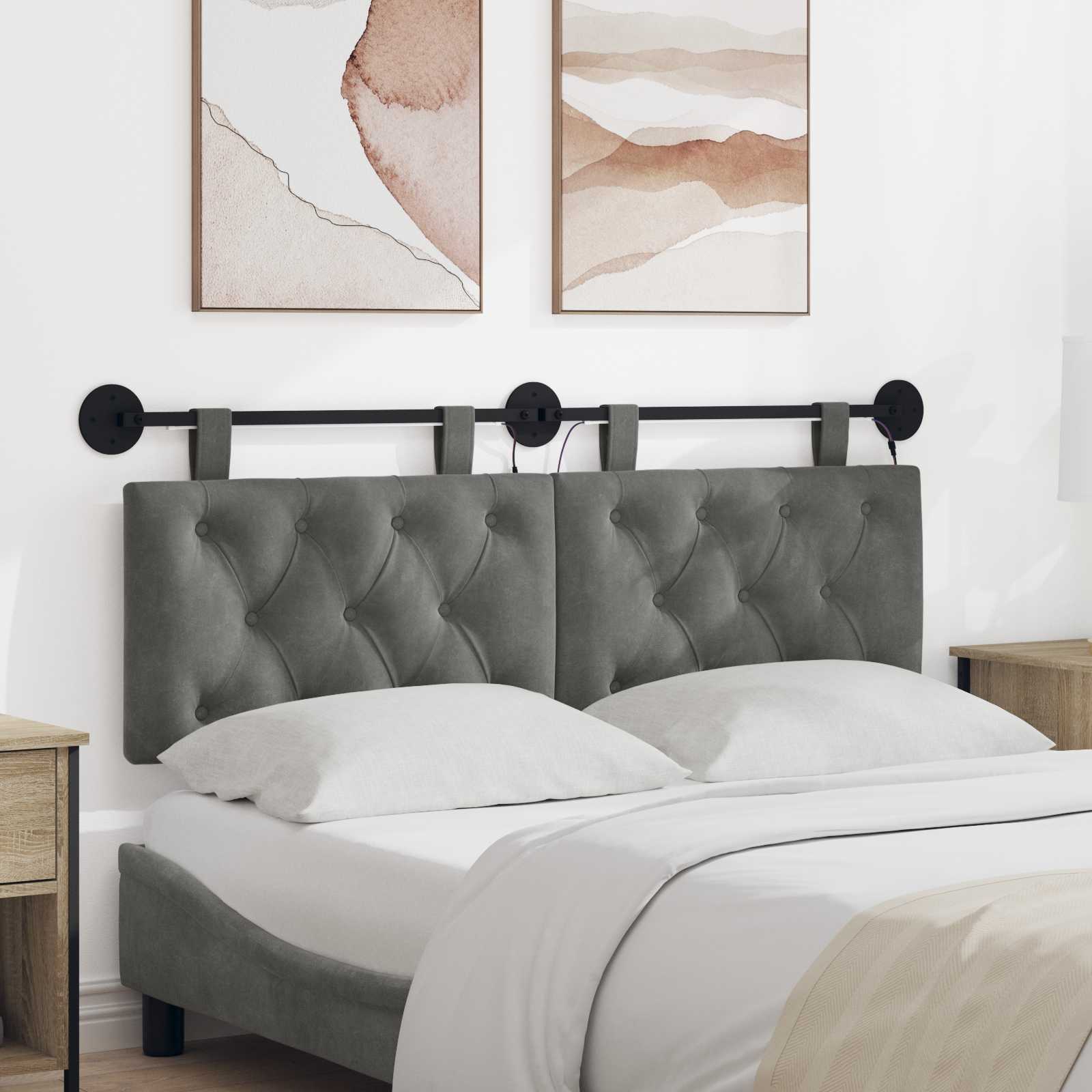 Tête de lit suspendue Avec lumière LED Gris foncé Velours - XIOS