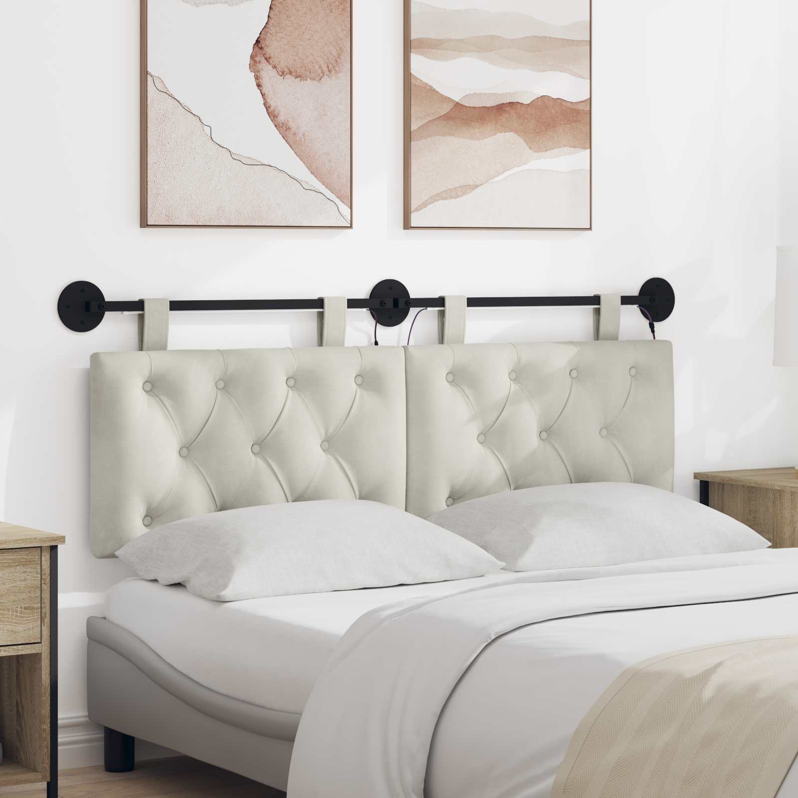 Tête de lit suspendue Avec lumière LED Crème Velours - XIOS