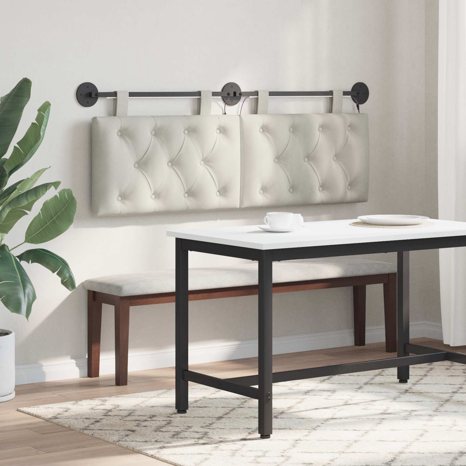 Tête de lit suspendue Avec lumière LED Crème Velours - XIOS