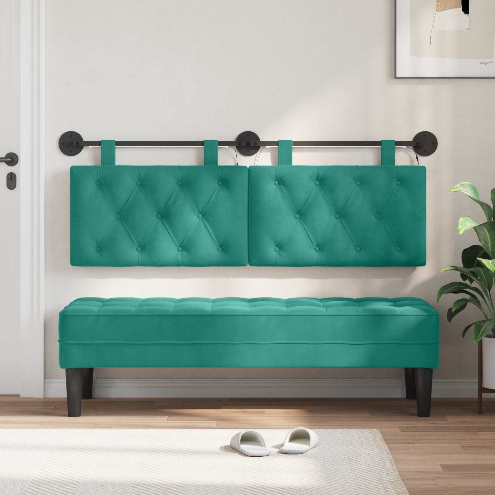 Tête de lit suspendue Avec lumière LED Turquoise Velours - XIOS