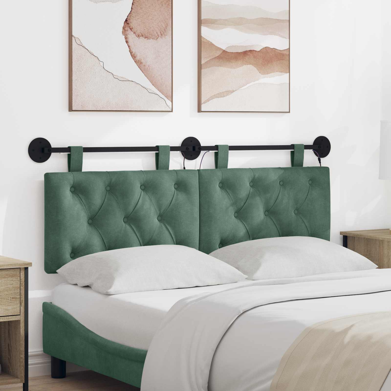 Tête de lit suspendue Avec lumière LED Vert Mer Velours - XIOS