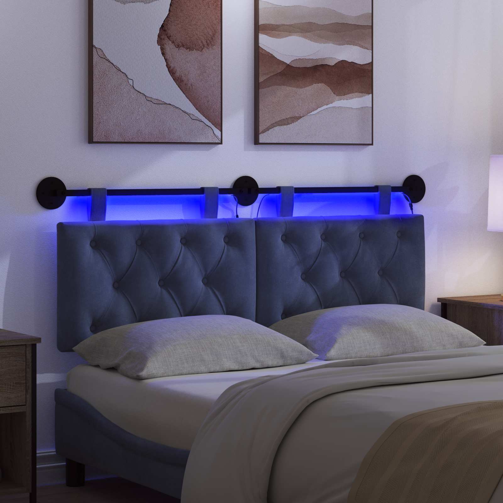 Tête de lit suspendue Avec lumière LED Bleu police Velours - XIOS