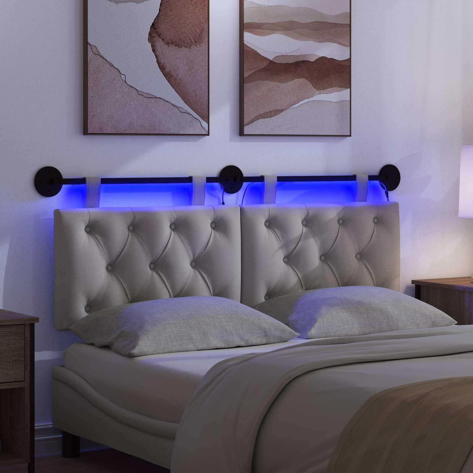 Tête de lit suspendue Avec lumière LED Gris nuage Tissu - XIOS