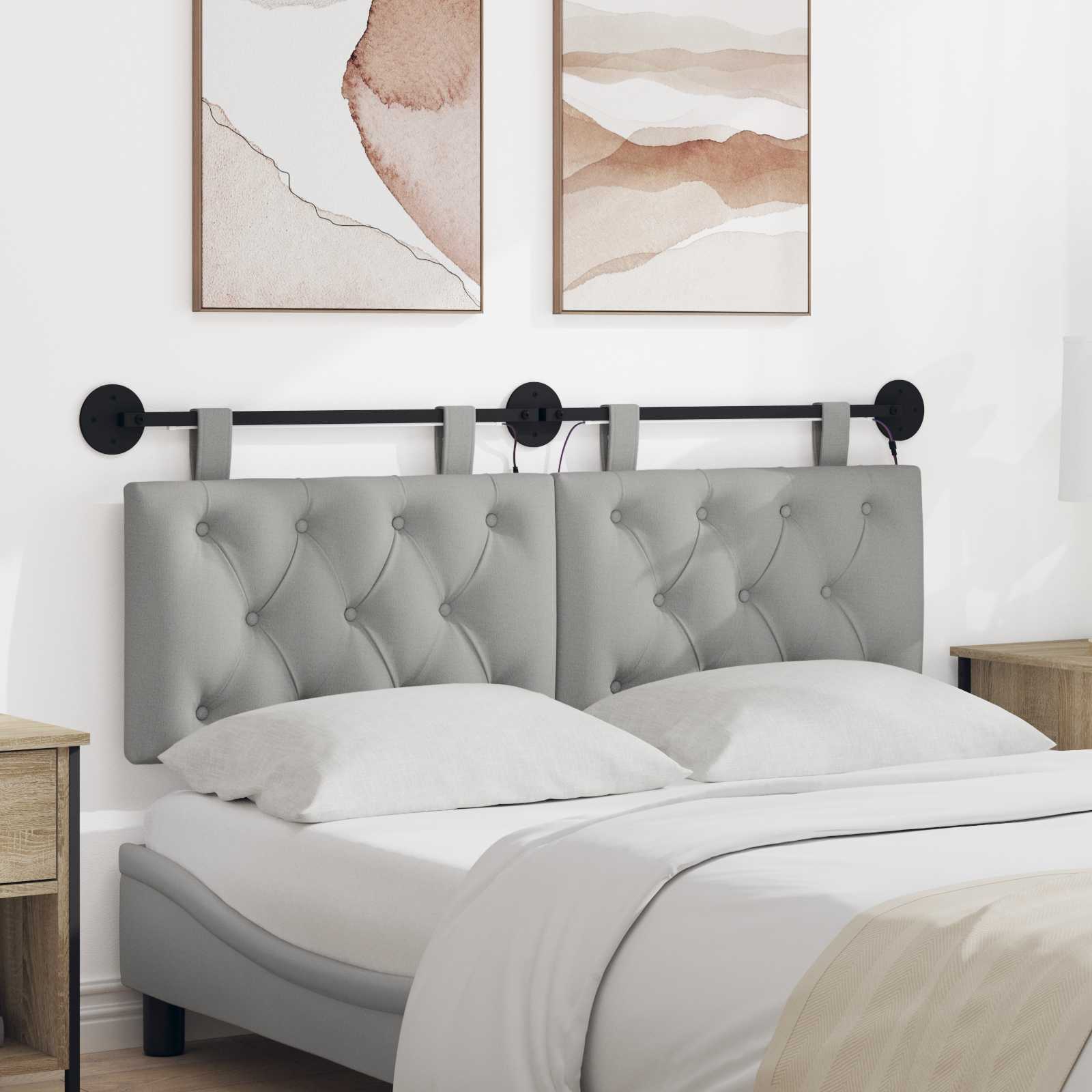 Tête de lit suspendue Avec lumière LED Gris nuage Tissu - XIOS