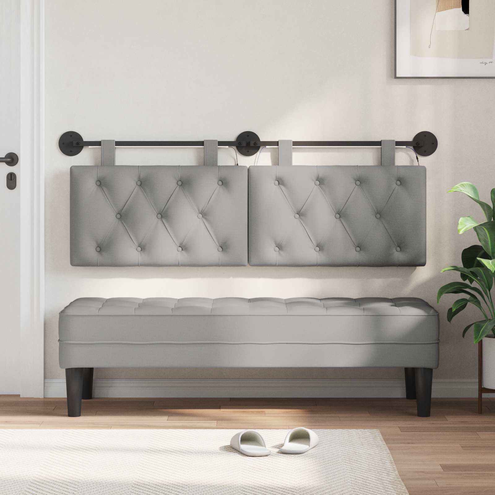 Tête de lit suspendue Avec lumière LED Gris nuage Tissu - XIOS