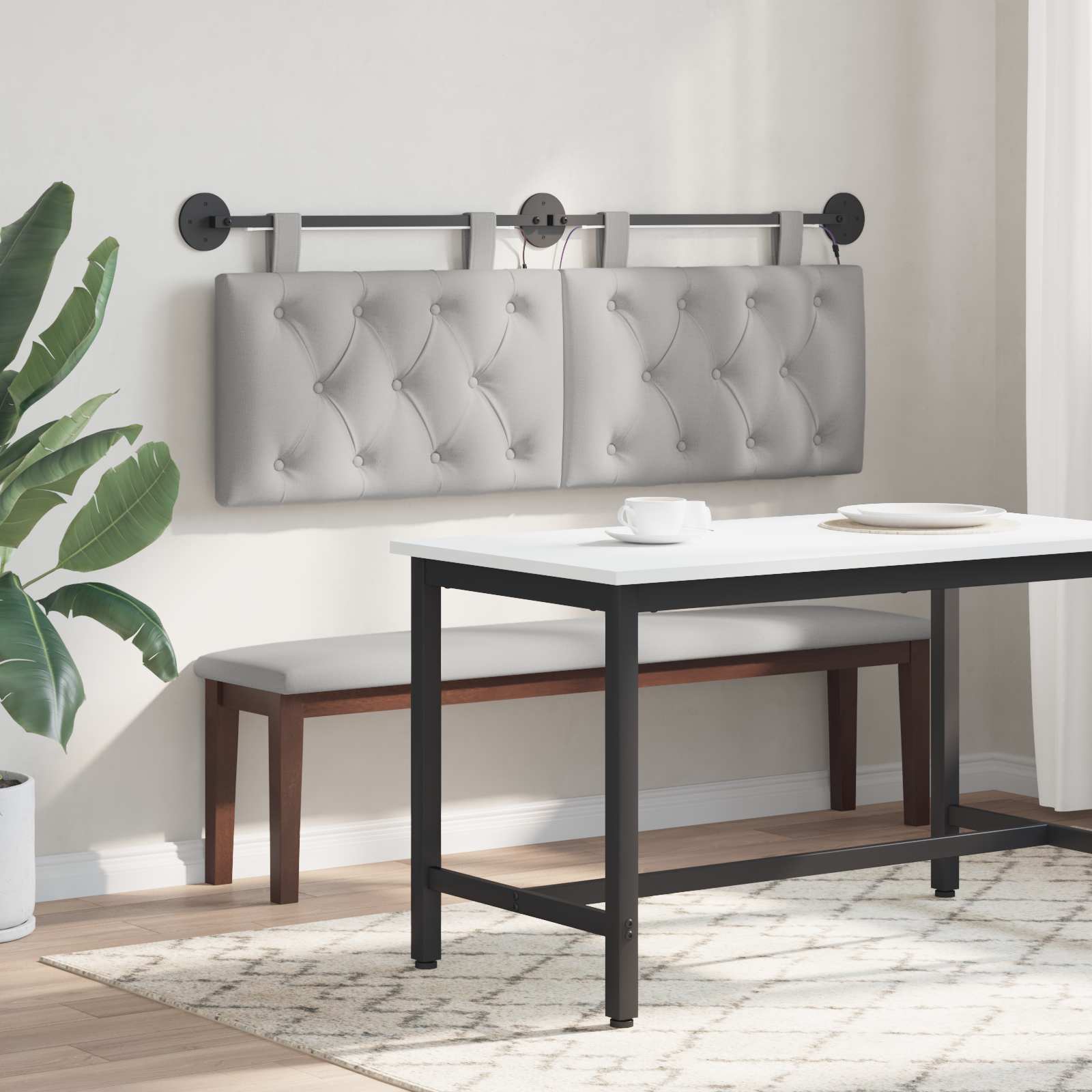 Tête de lit suspendue Avec lumière LED Gris nuage Tissu - XIOS