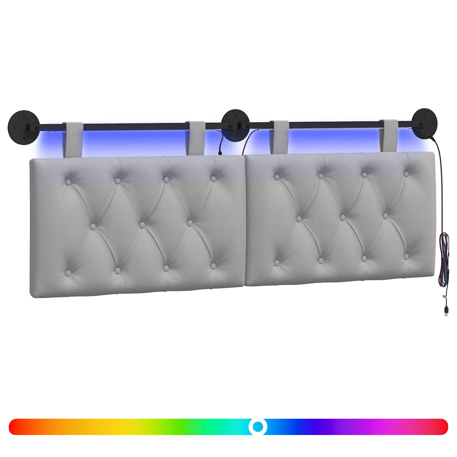 Tête de lit suspendue Avec lumière LED Gris nuage Tissu - XIOS