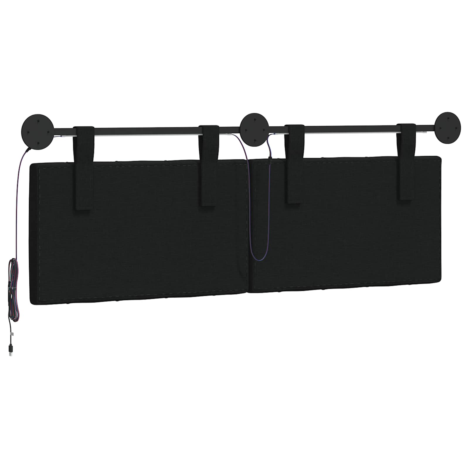 Tête de lit suspendue Avec lumière LED Noir Tissu - XIOS