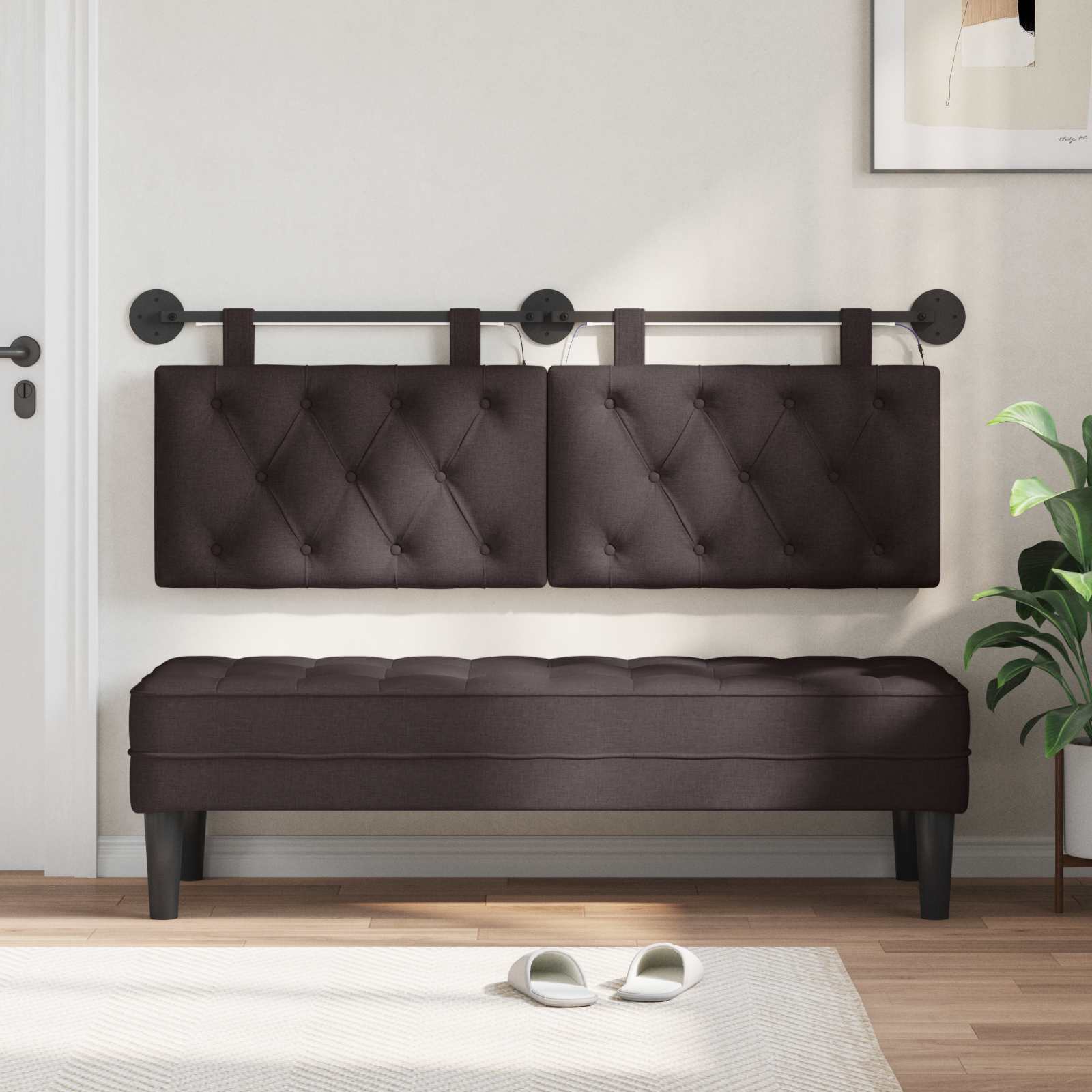 Tête de lit suspendue Avec lumière LED Marron foncé Tissu - XIOS